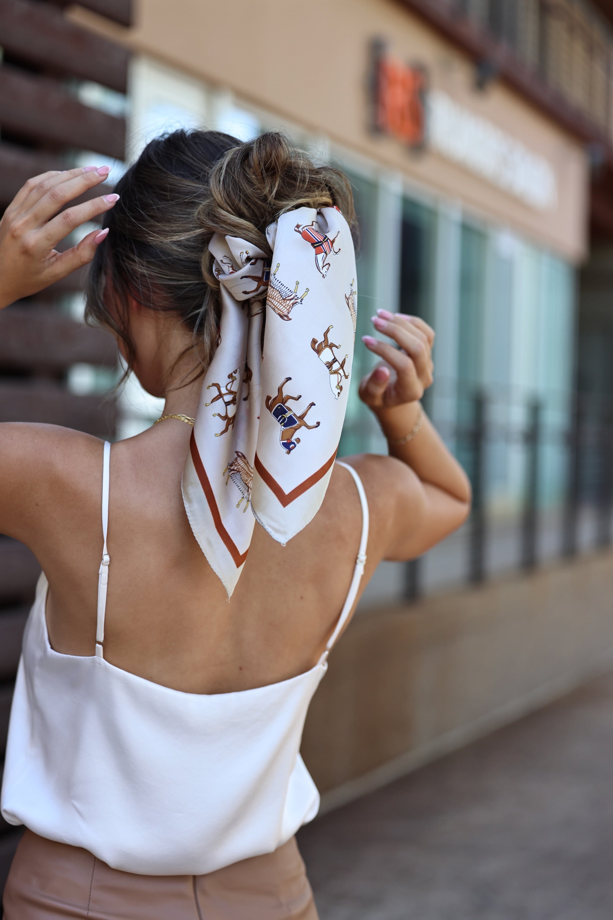 stylish equestrian juliette horse print scarf taupe