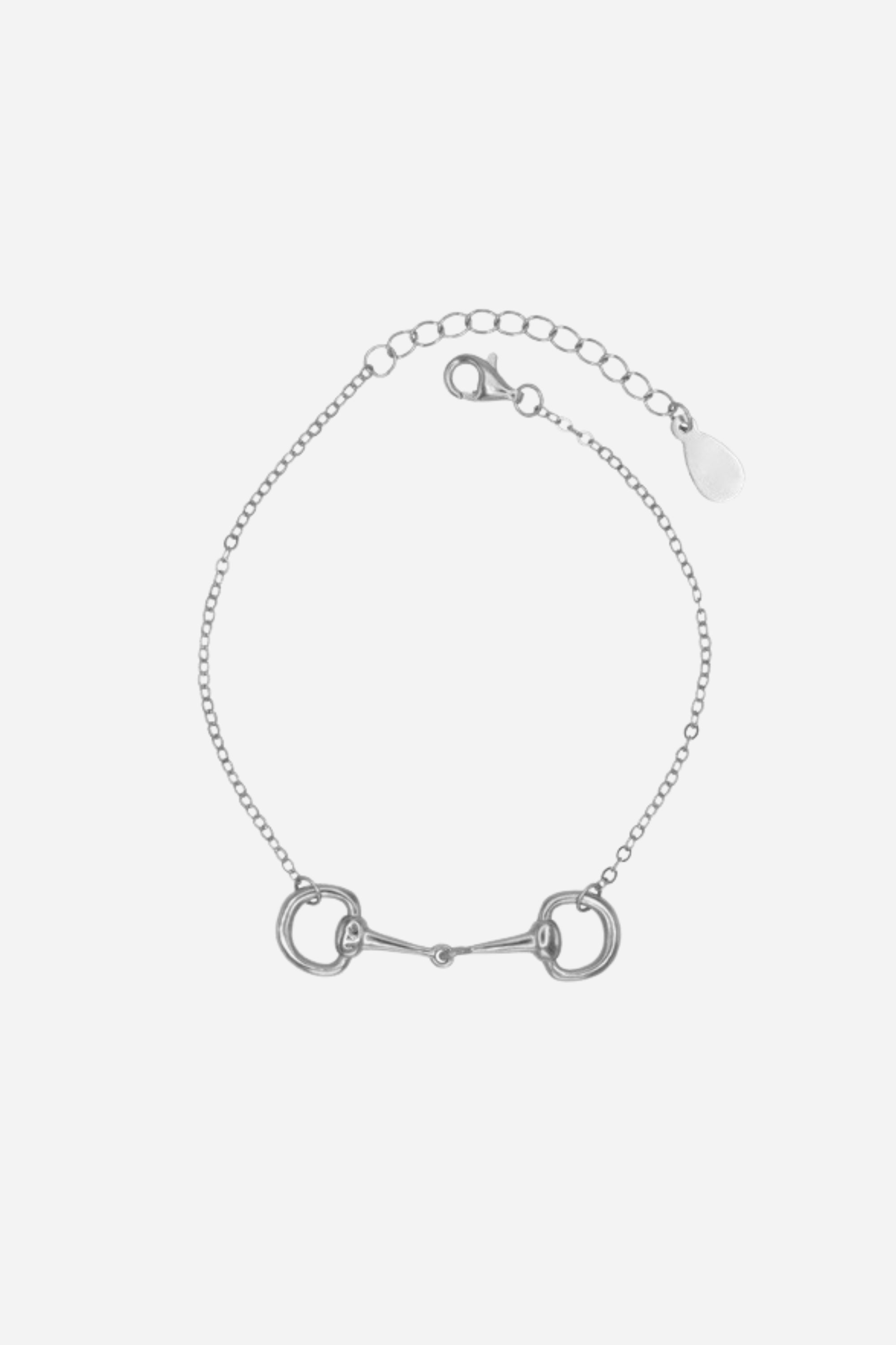 Adjustable sterling silver bracelet with a delicate chain and center horse bit detail, inspired by equestrian style.