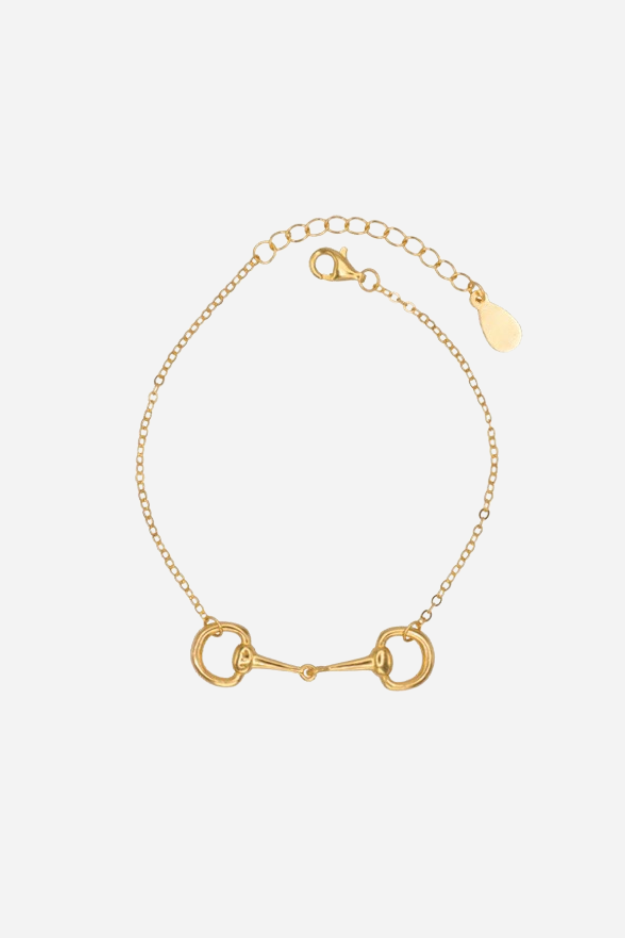 Equestrian-inspired sterling silver bracelet featuring a delicate chain and center horse bit detail, adjustable for fit.