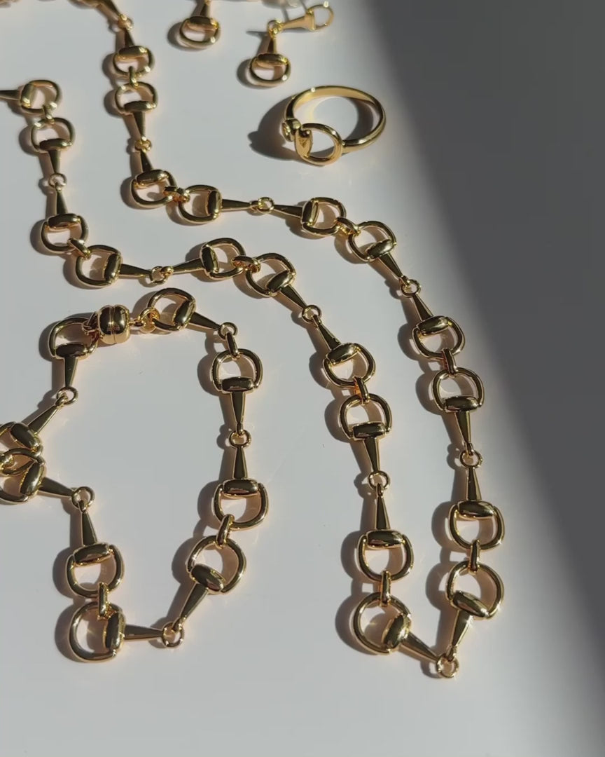 Luv AJ Madison Necklace - Gold Horsebit charm necklace with magnetic clasp closure