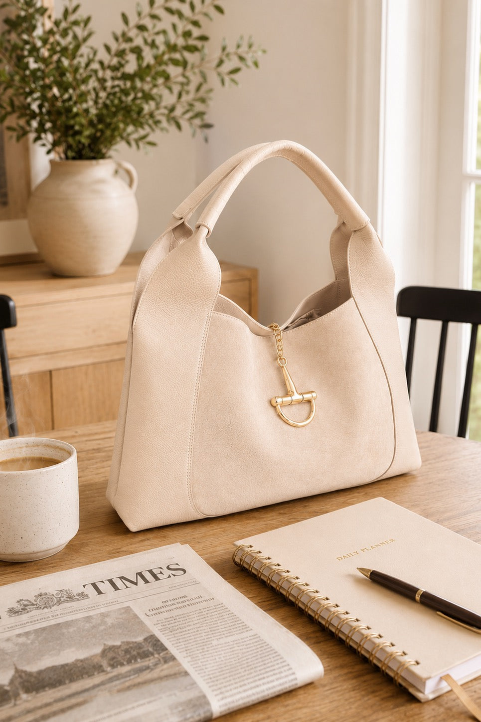 Sloane Large Suede Leather Saddle Bag - Fawn