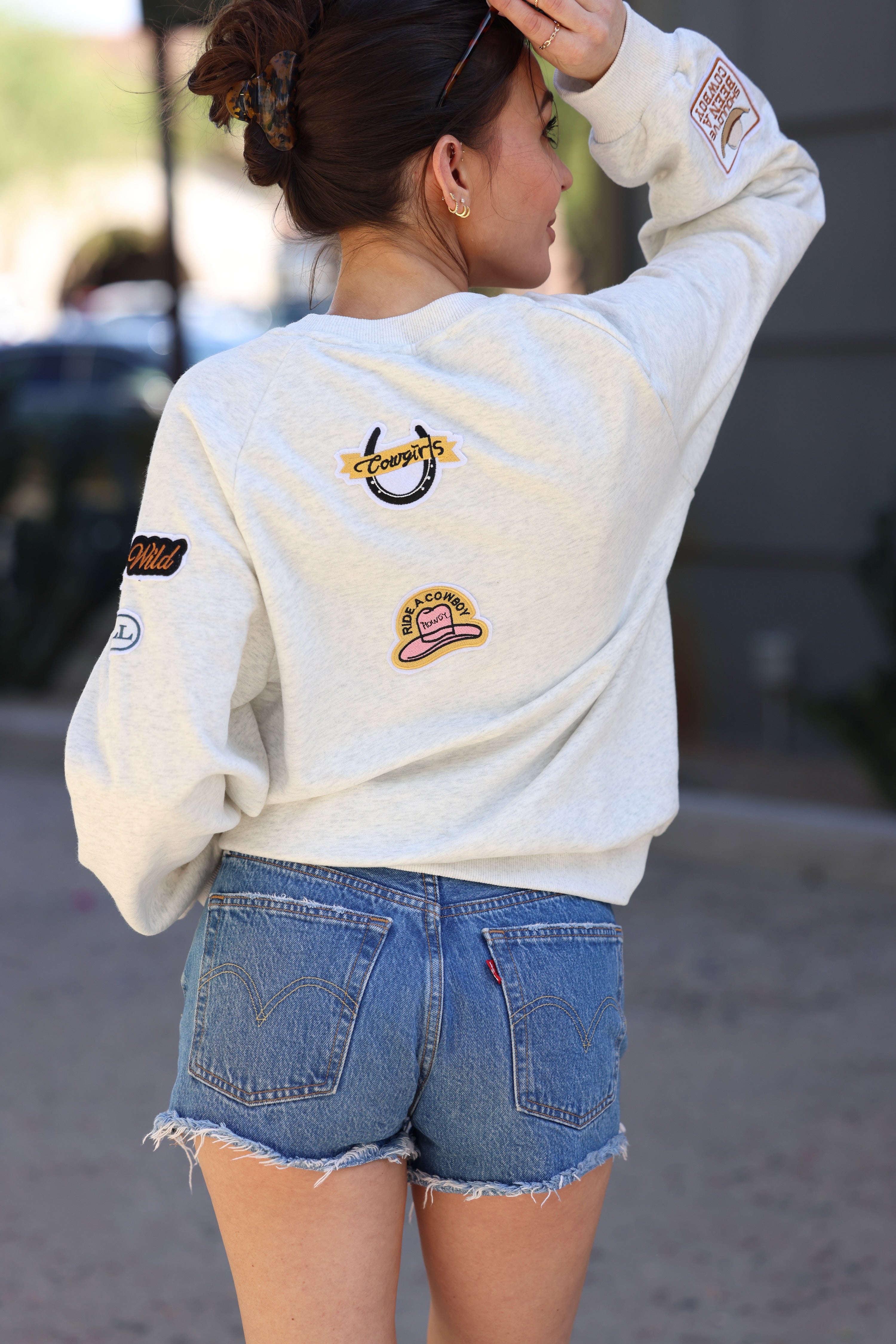 blue b stylish equestrian stay wild western embroidered patch sweatshirt