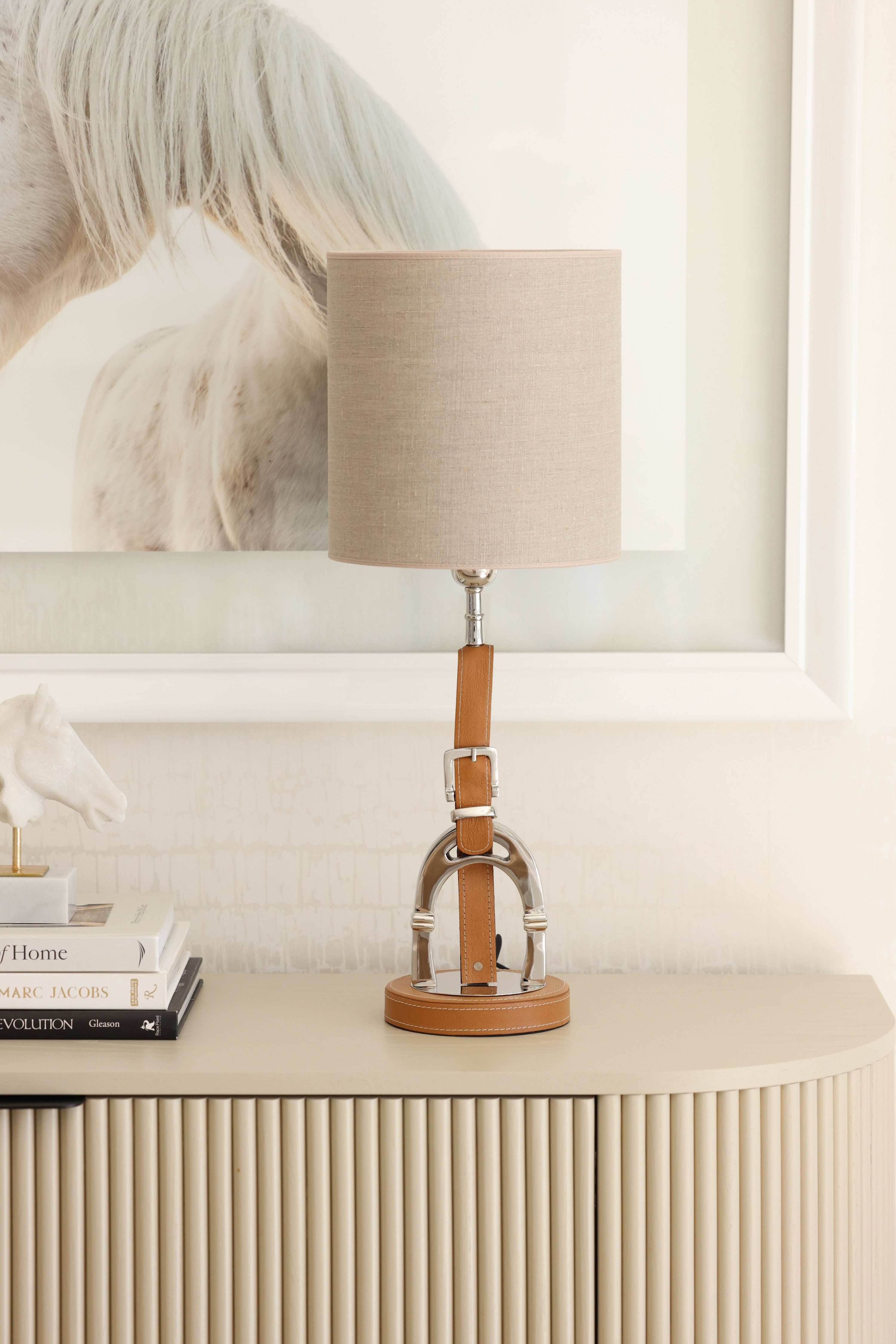 adamsbro stylish equestrian stirrup leather lamp stand cognac