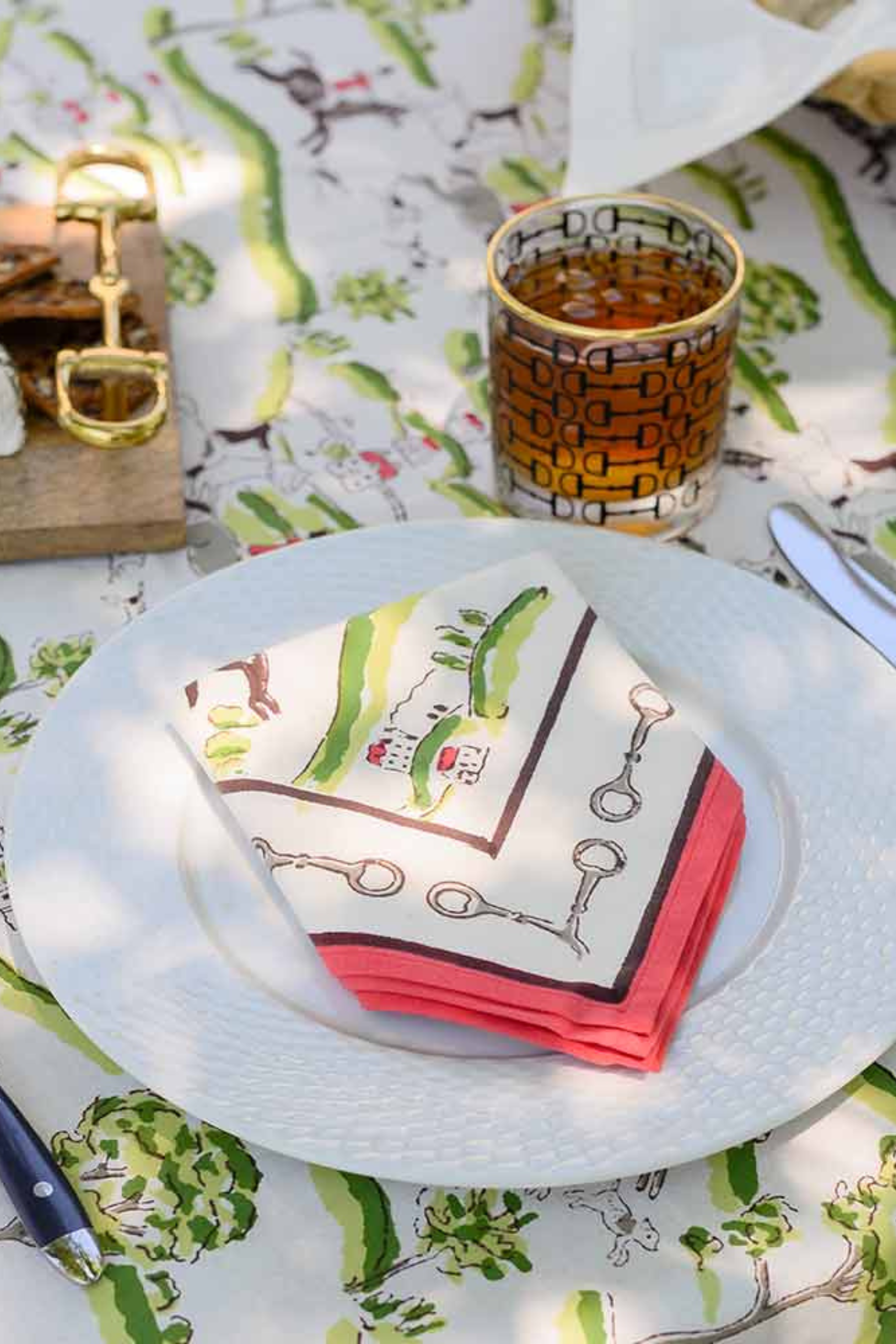 pomegranate stylish equestrian the hunt scene napkin set