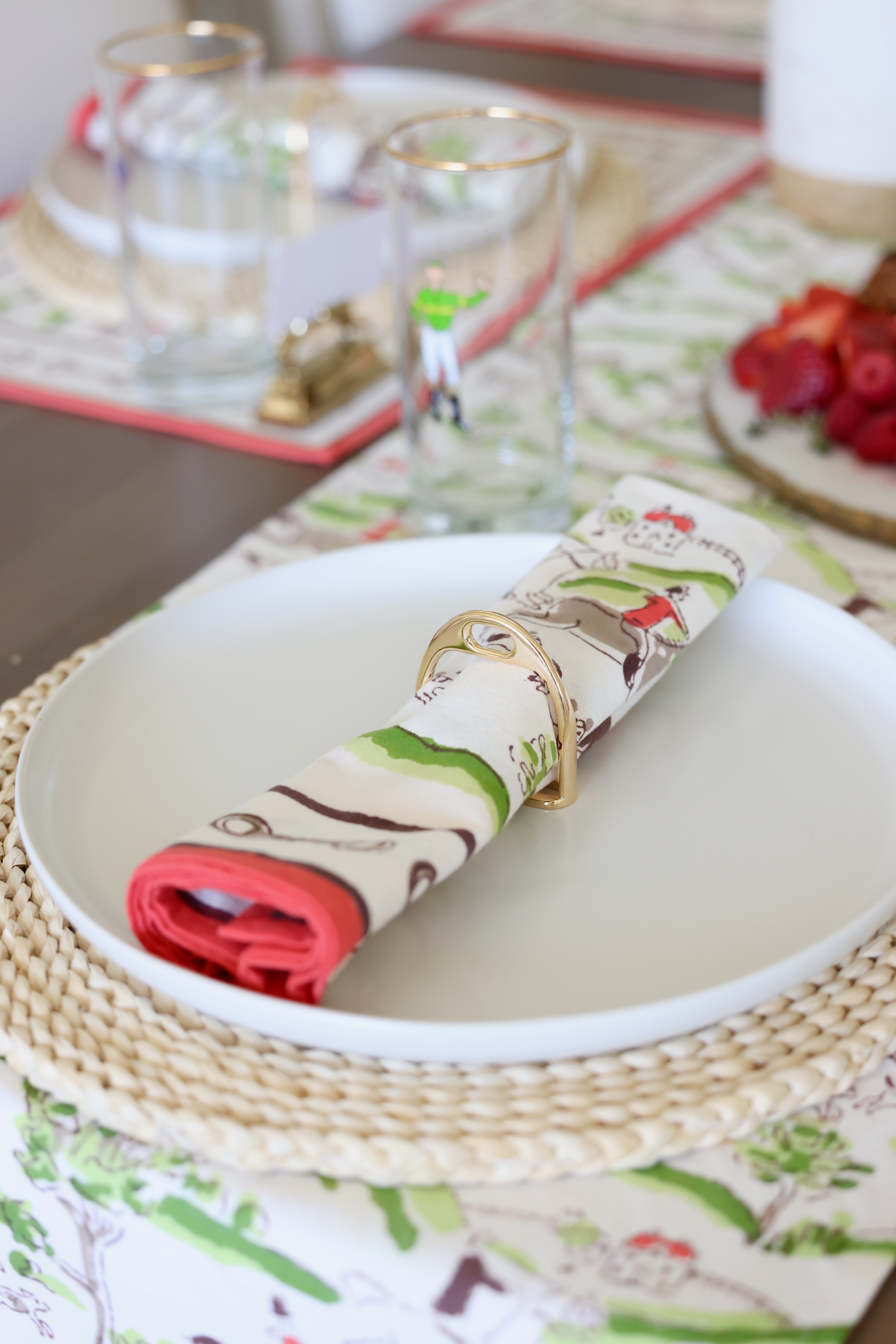 pomegranate stylish equestrian the hunt scene napkin set