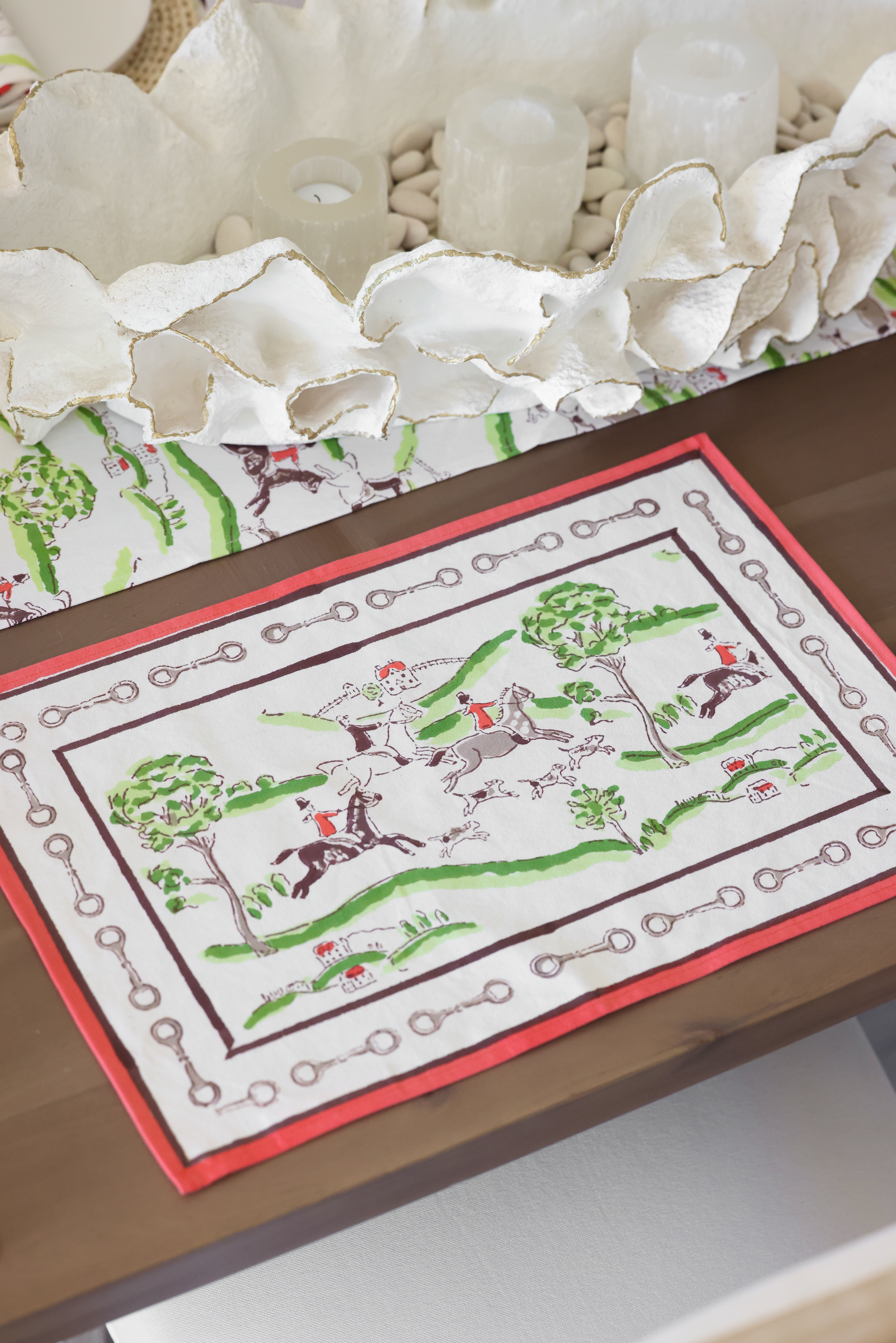 pomegranate stylish equestrian the hunt scene placemat set