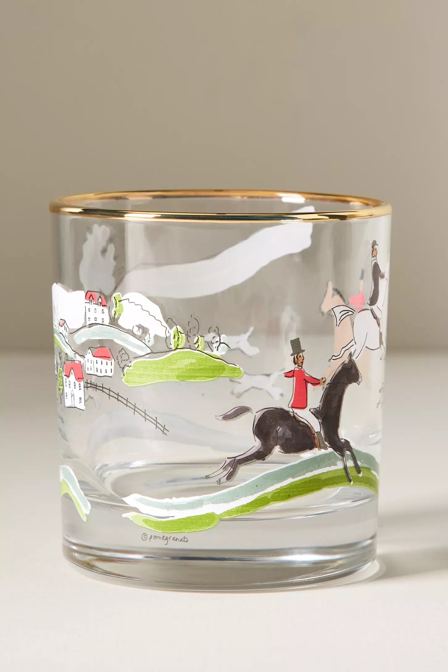 pomegranate inc stylish equestrian the hunt scene short bourbon glass set