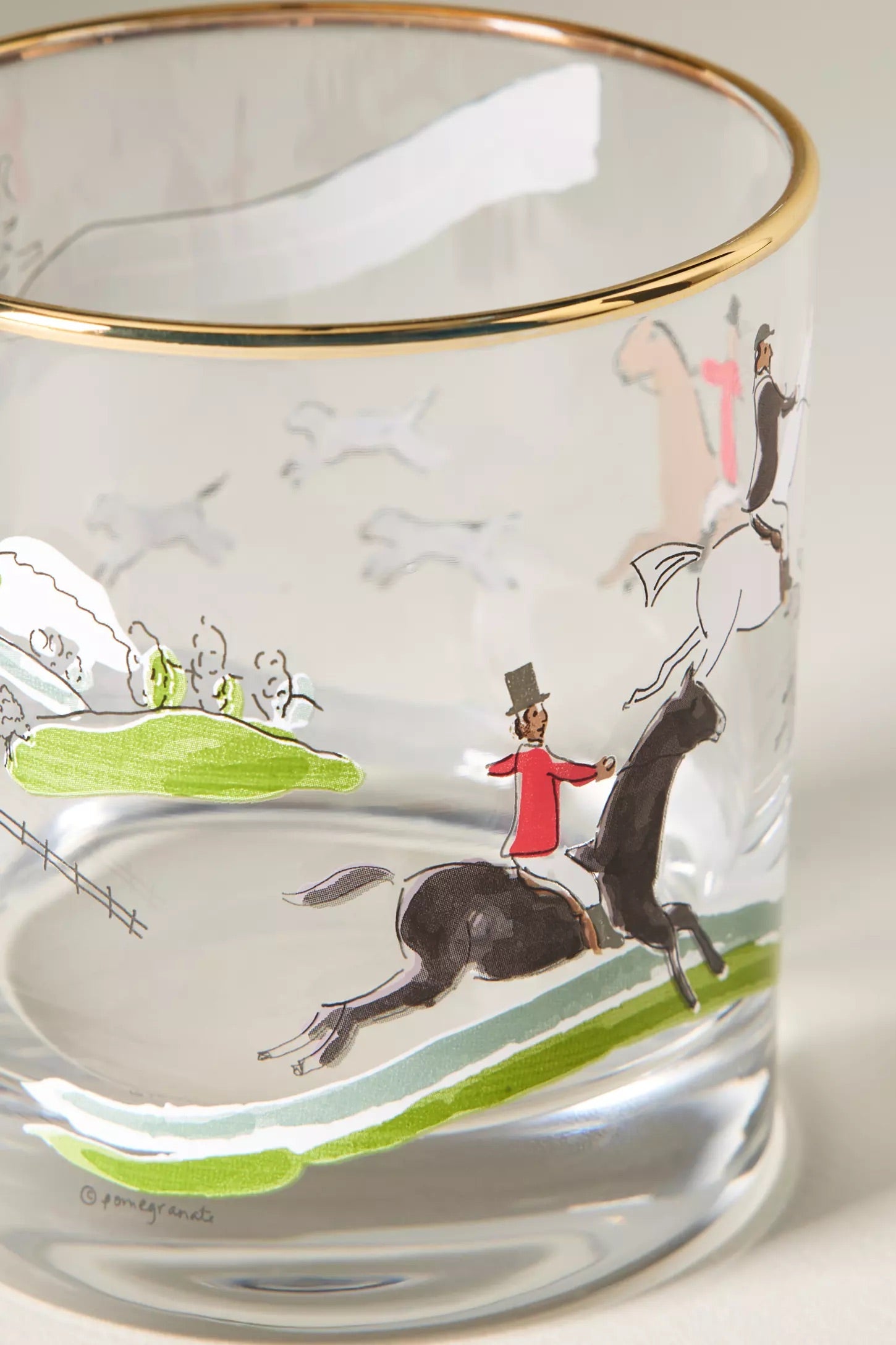 pomegranate inc stylish equestrian the hunt scene short bourbon glass set