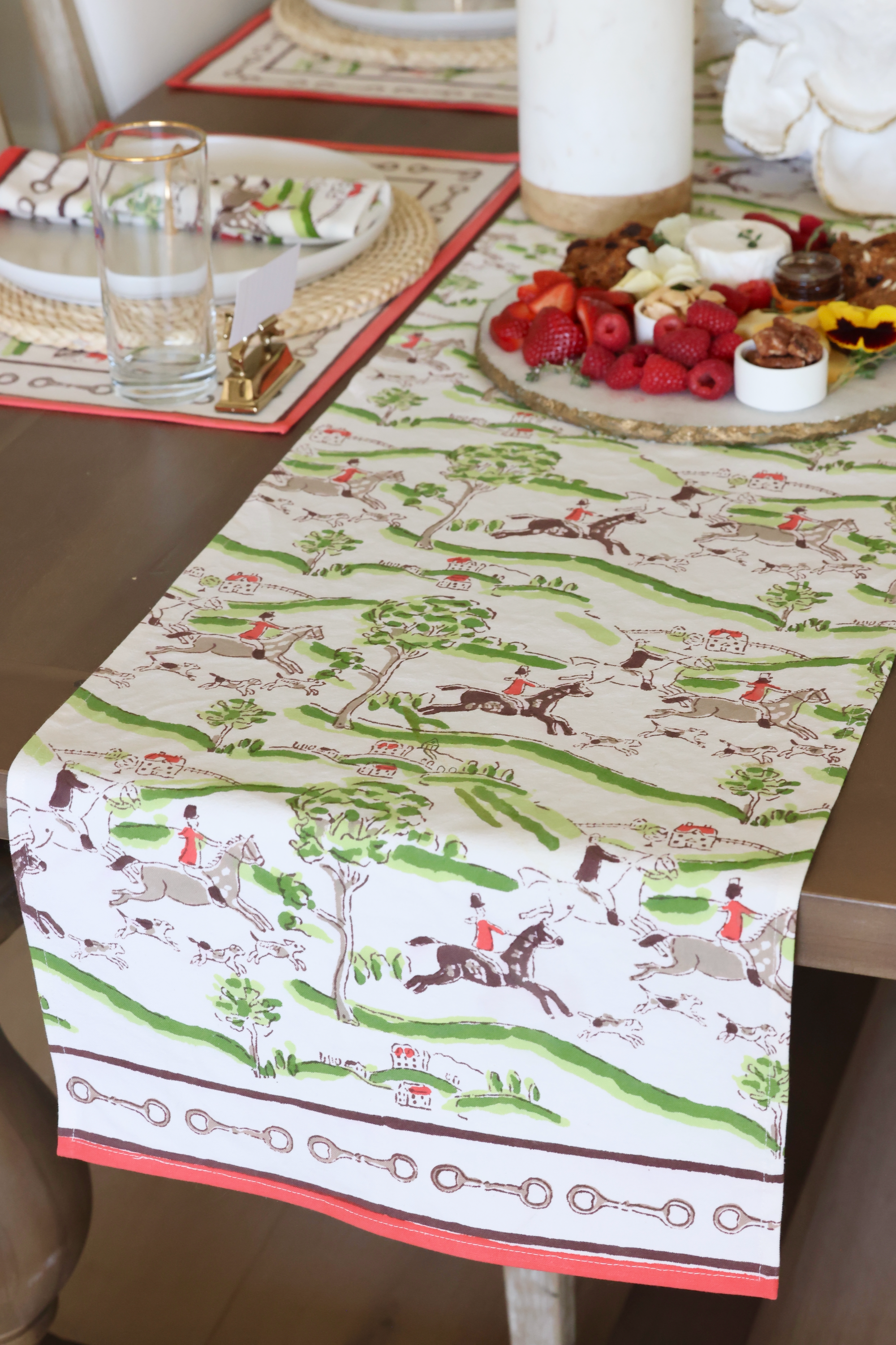 pomegranate stylish equestrian the hunt scene table runner