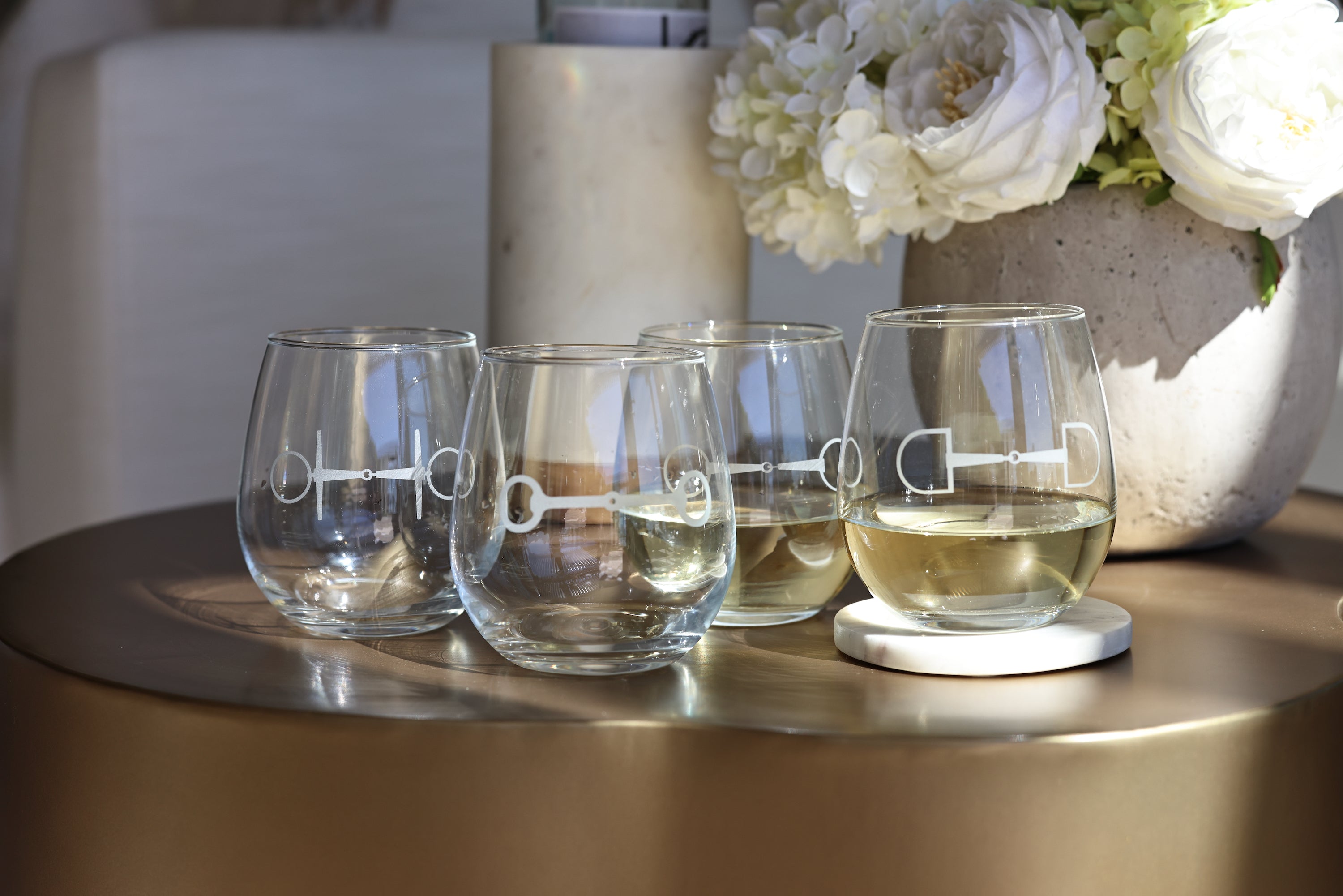 everything etched troop of horses stemless glass set