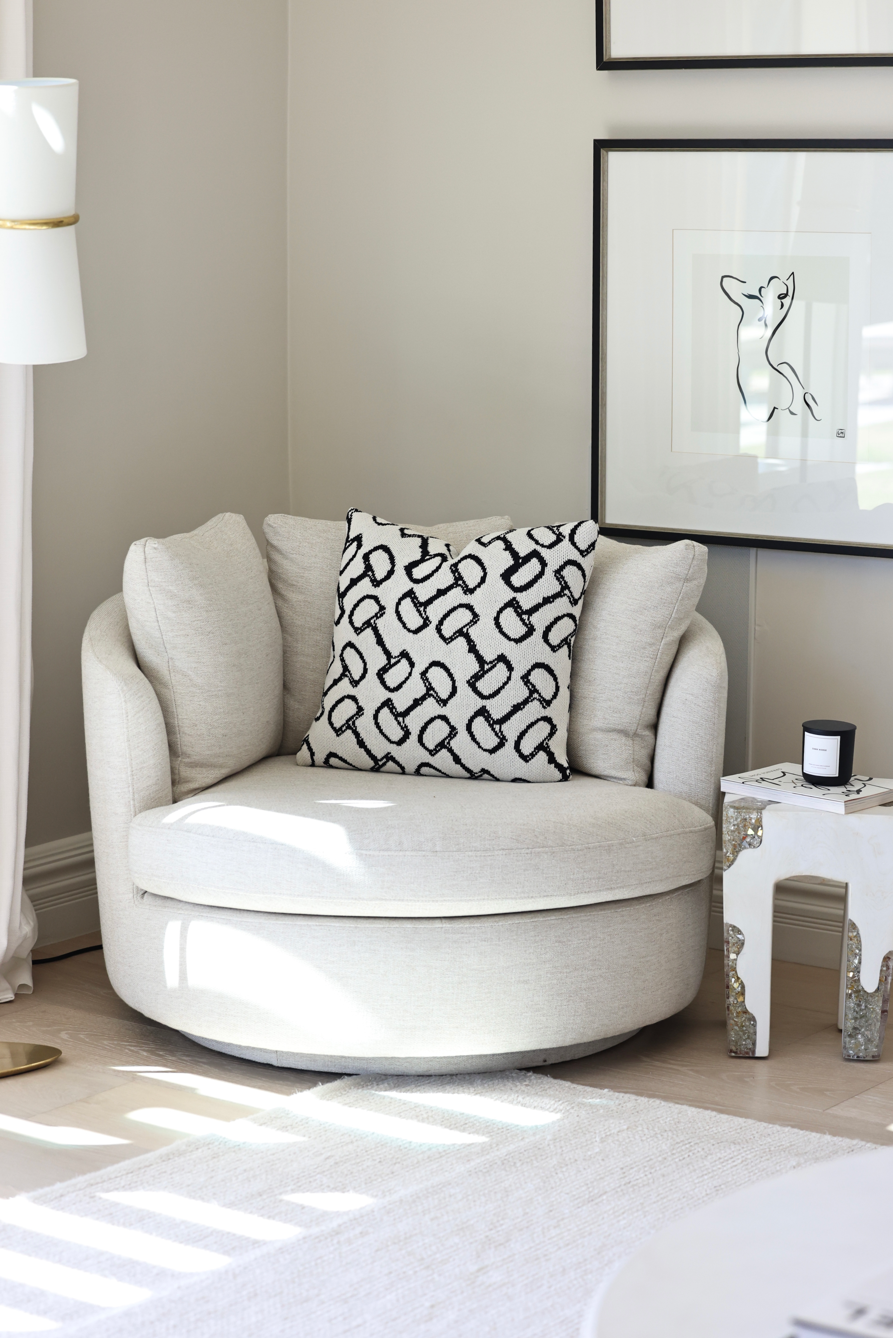 Twilight Pillow by Stylish Equestrian — a 20x20 luxury decorative pillow featuring a classic equestrian bit pattern in soft ivory and midnight black tones. Crafted from a plush cotton blend with insert included, this elegant home accent adds sophistication and comfort to any space. Made in the USA. equestrian home decor, horse themed pillow, luxury equestrian throw pillow, bit pattern cushion, equestrian living room decor, black and ivory pillow, horse lover home accents, elegant equestrian gift