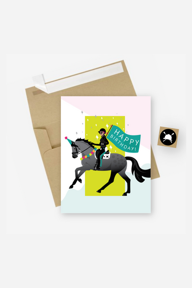 hunt seat paper stylish equestrian birthday parade greeting card
