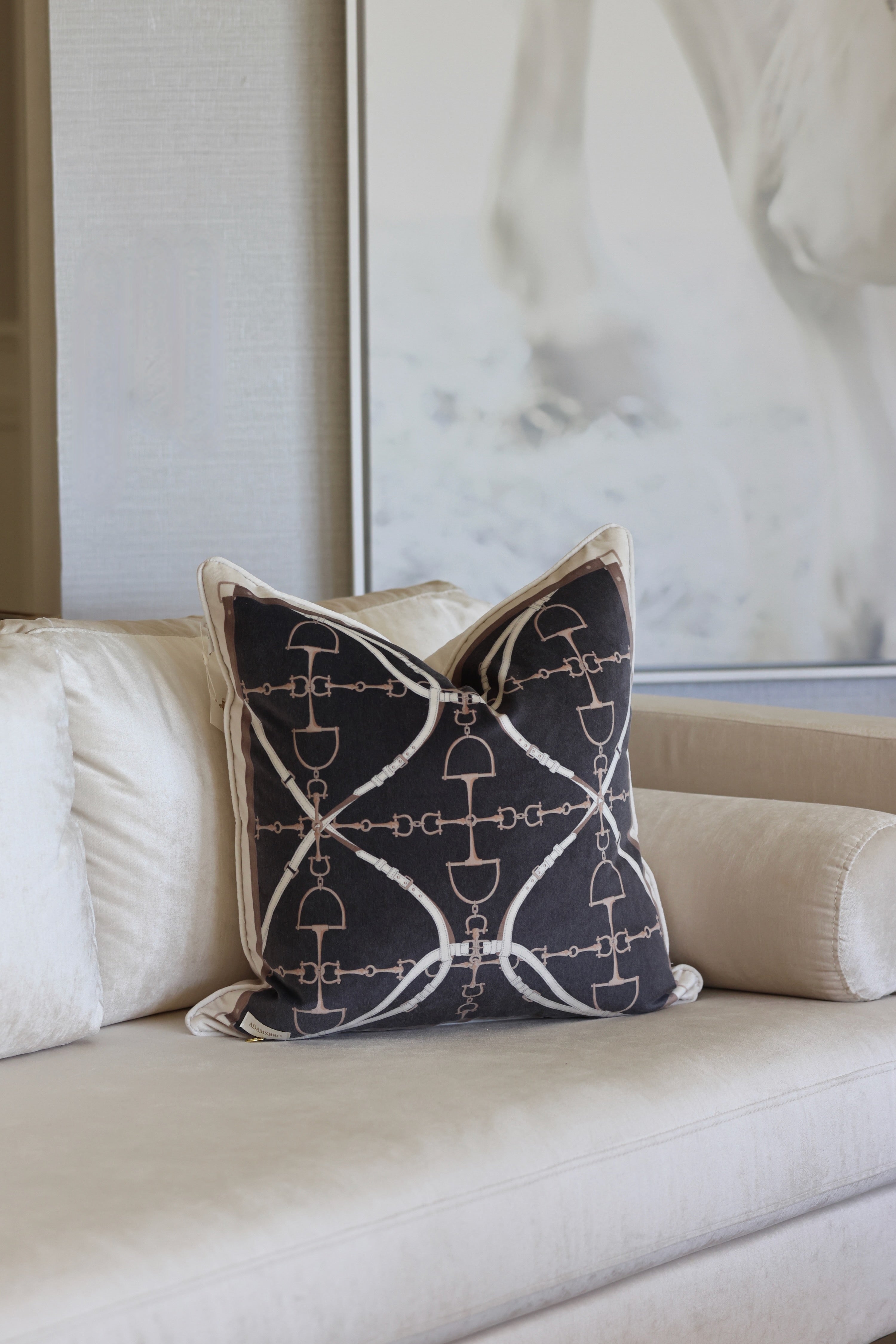 adamsbro stylish equestrian d-ring velvet pillow charcoal