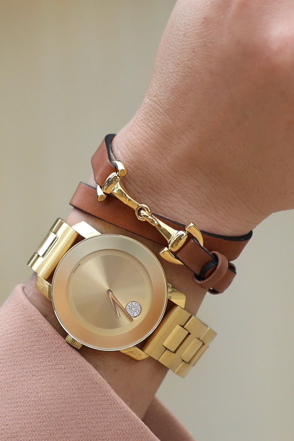 dimacci stylish equestrian ingrid single wrap leather horse bit bracelet Cognac Ingrid Bit Wrap Bracelet from Stylish Equestrian x Dimacci, handmade in Germany from soft genuine leather with polished stainless steel snaffle bit hardware and adjustable buckle. Elegant, petite equestrian bracelet offering timeless sophistication for horse lovers.