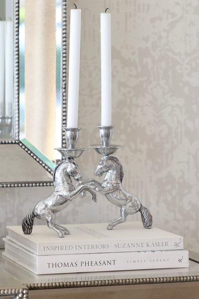 arthur court stylish equestrian rearing horse candle stick in pewter