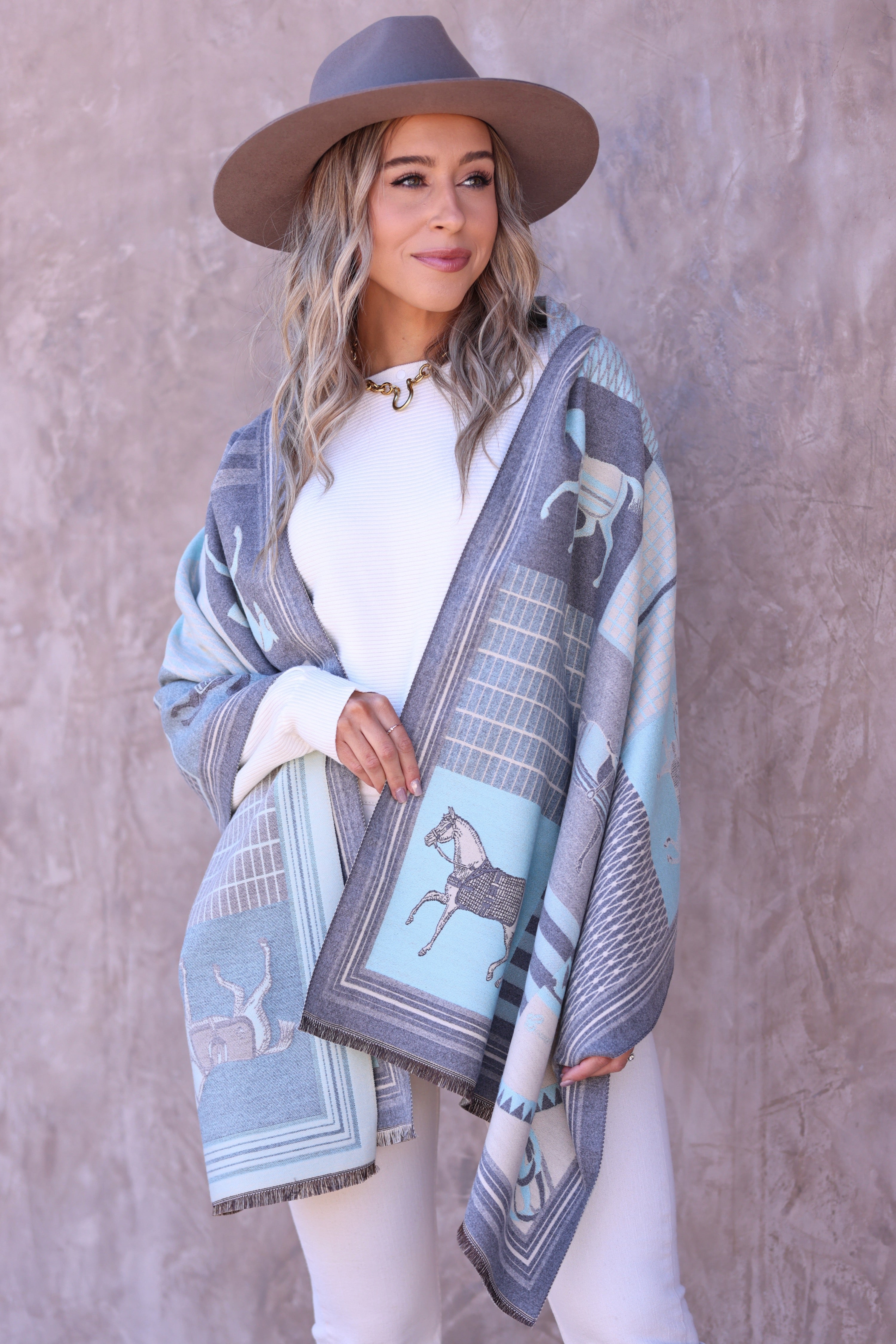 stylish equestrian stella horse pashmina scarf frost