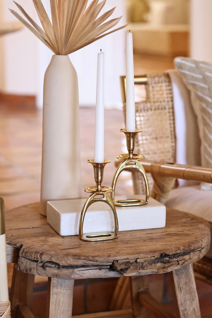 thg stylish equestrian brass stirrup candle stick holder set