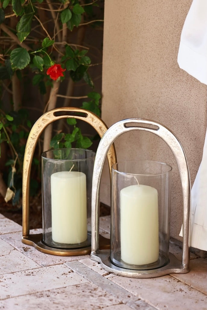 thg stylish equestrian stirrup hurricane candle holder