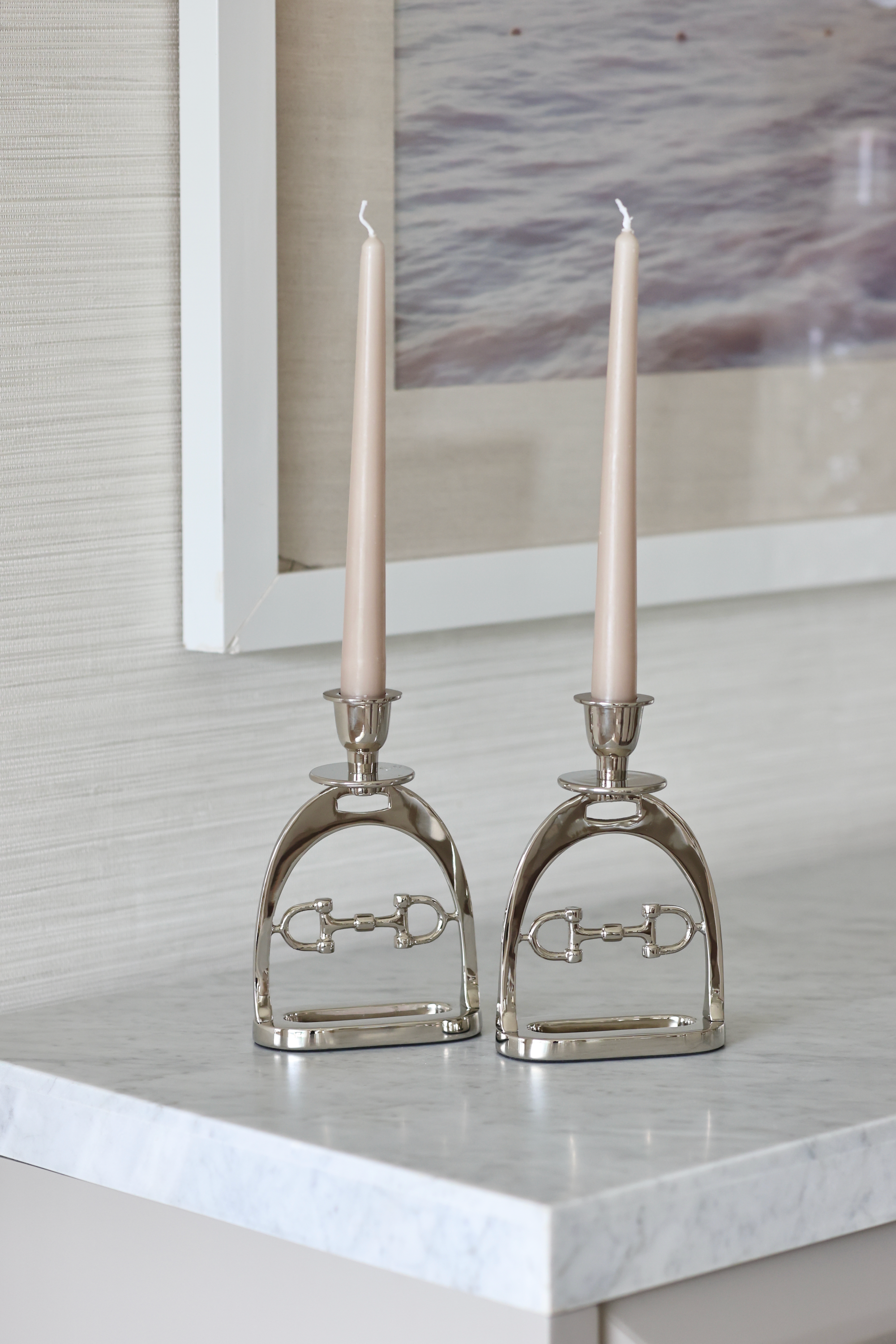 adamsbro stylish equestrian stirrup candle holder set