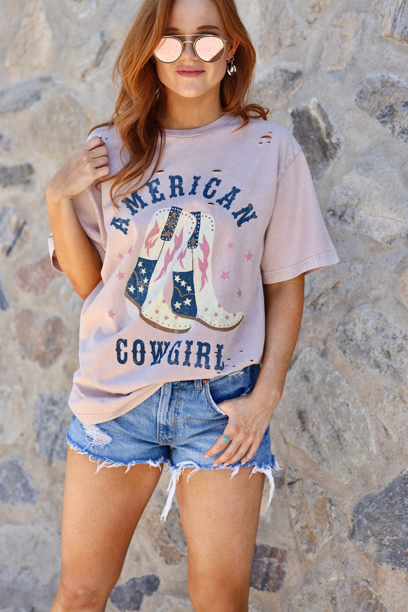 Zutter Stylish Equestrian American Cowgirl Distressed Tee