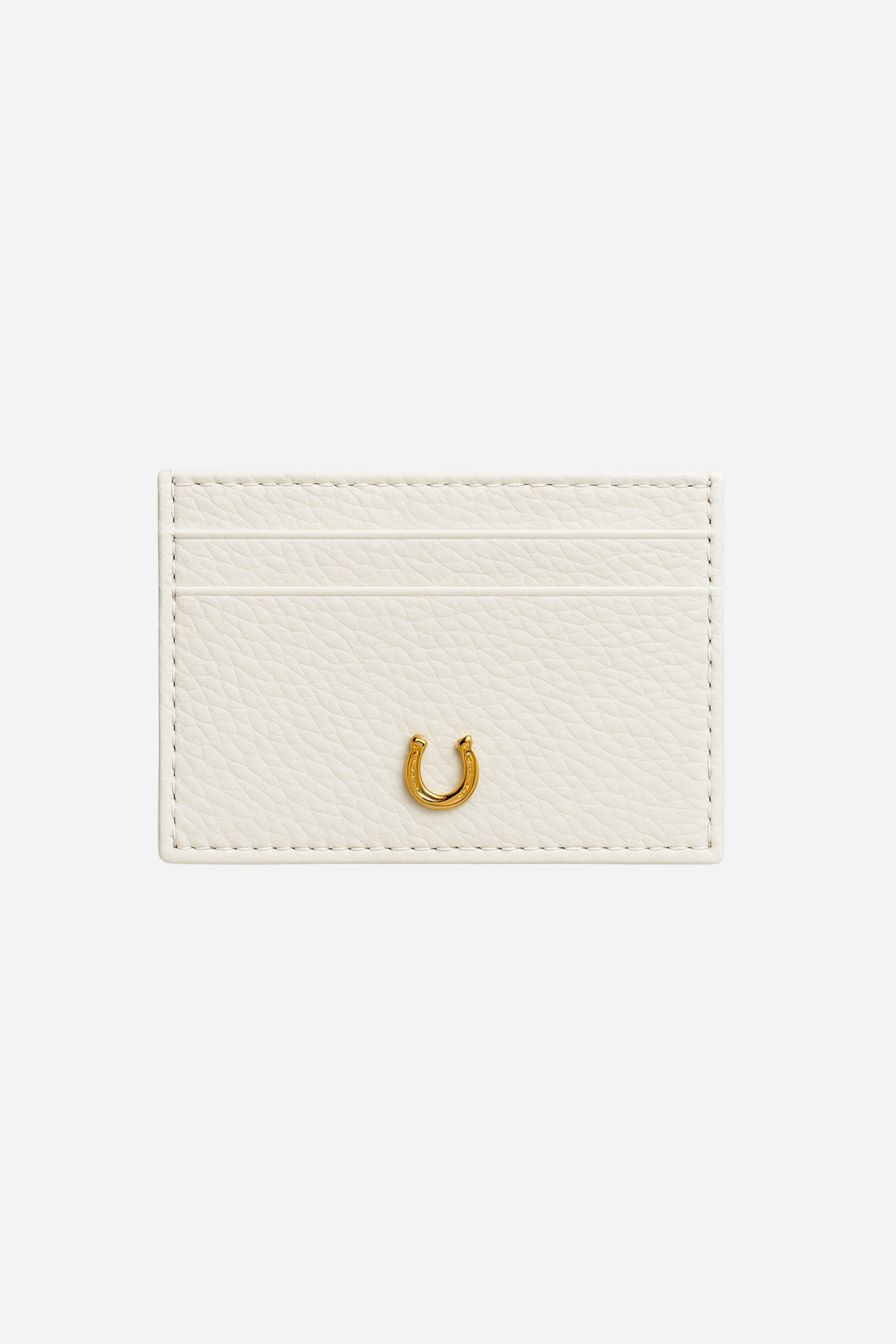 white leather cardholder with gold horseshoe hardware detailing for equestrians horse girl accessory
