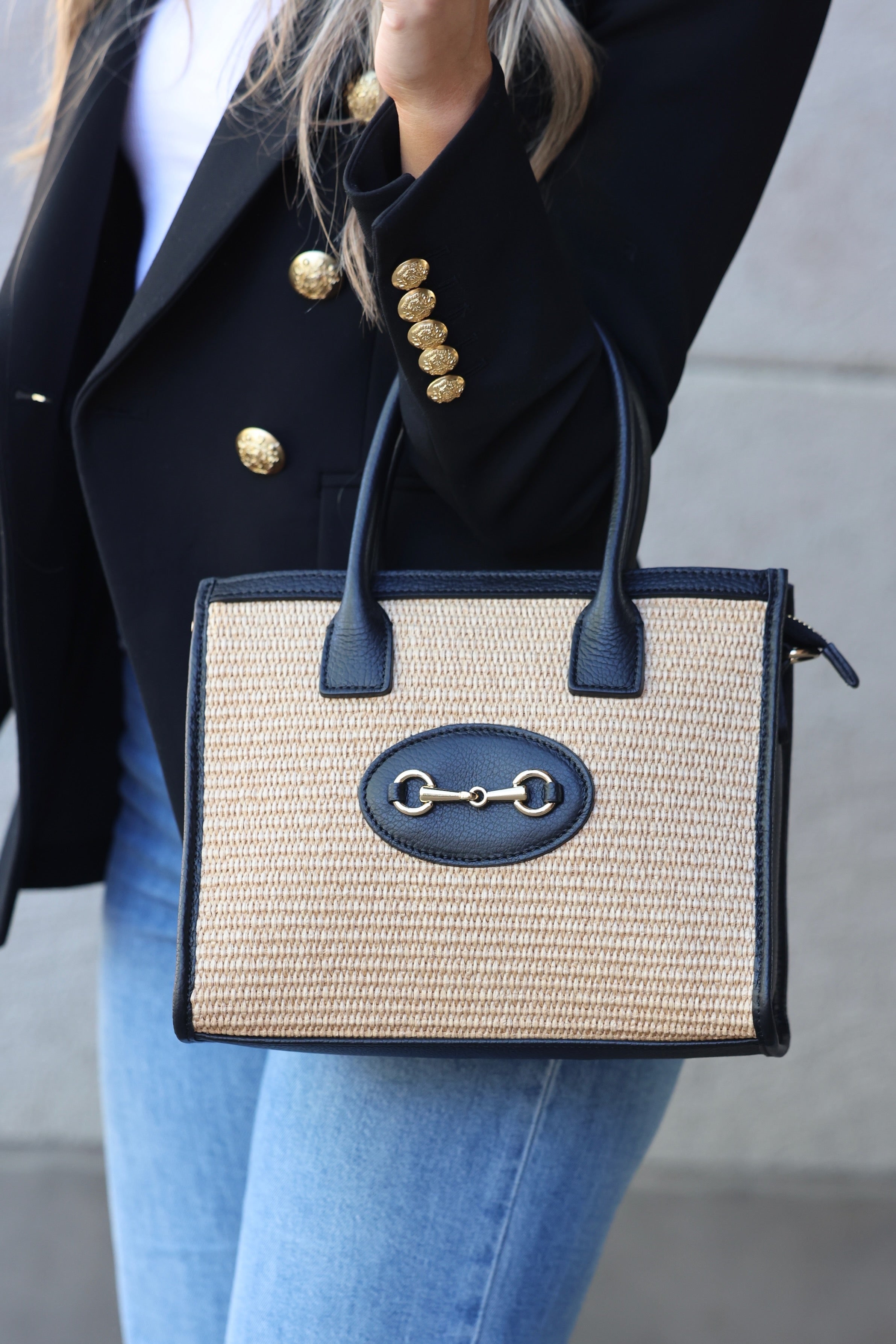 Avery Raffia Tote - Black