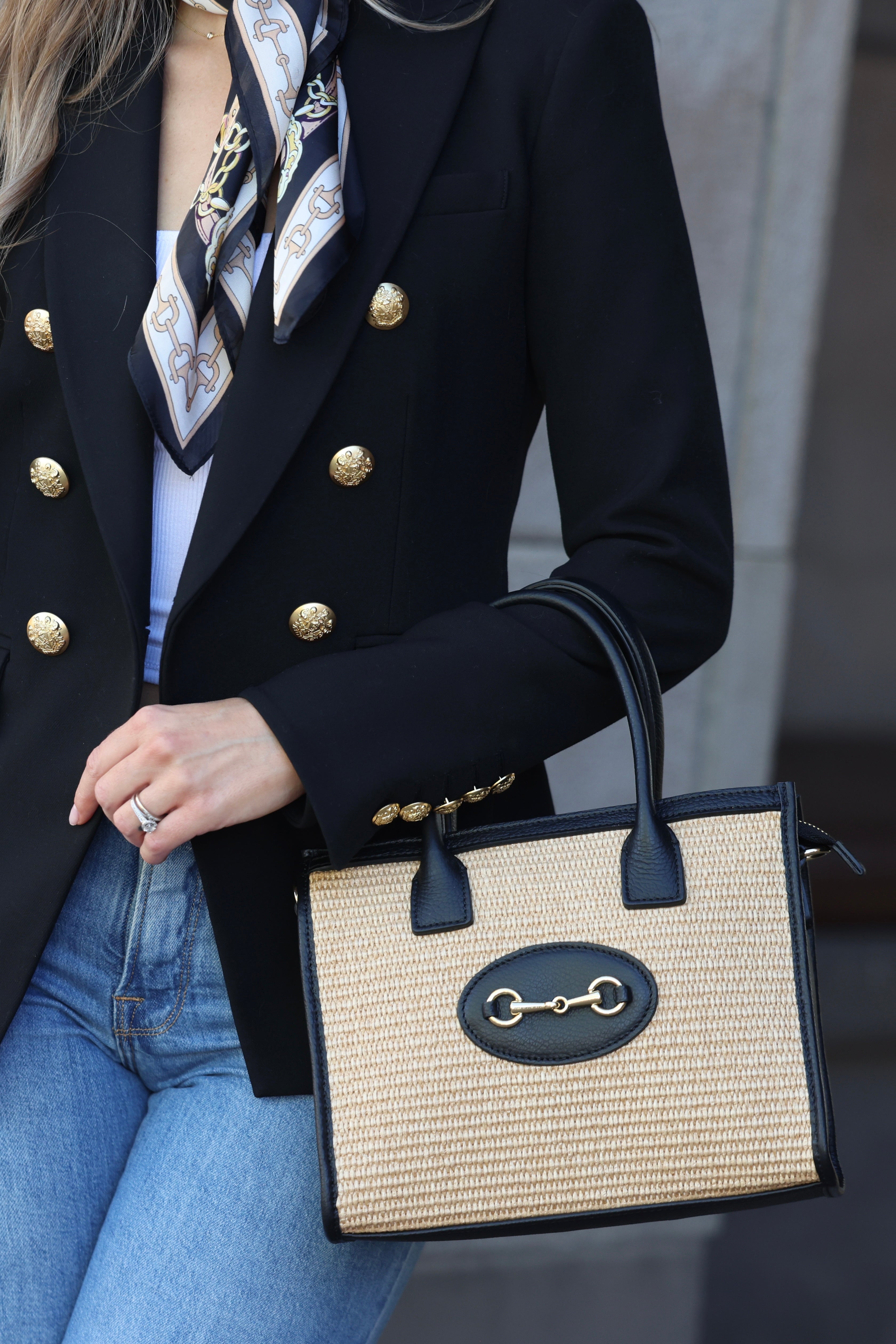 Avery Raffia Tote - Black