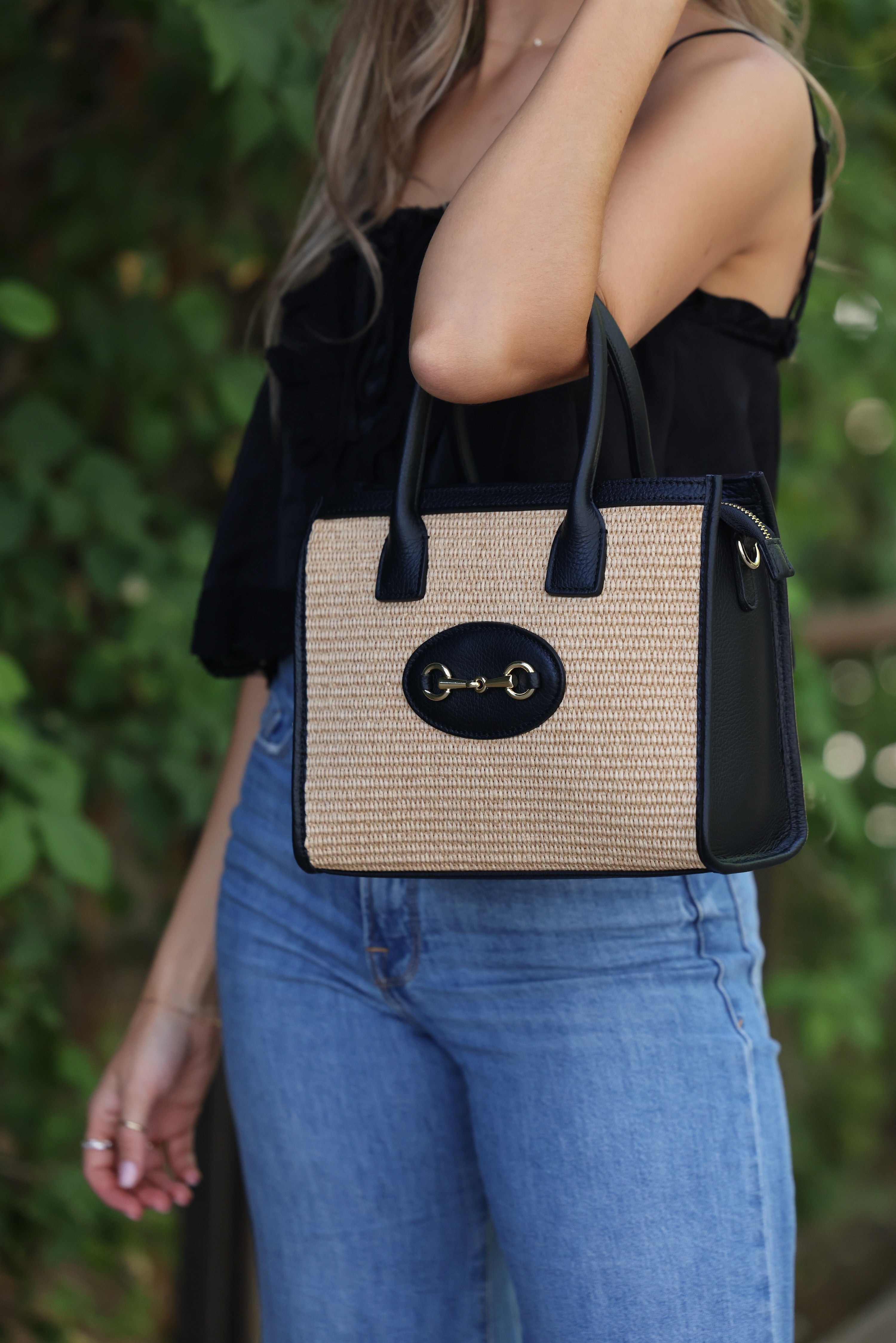 Avery Raffia Tote - Black