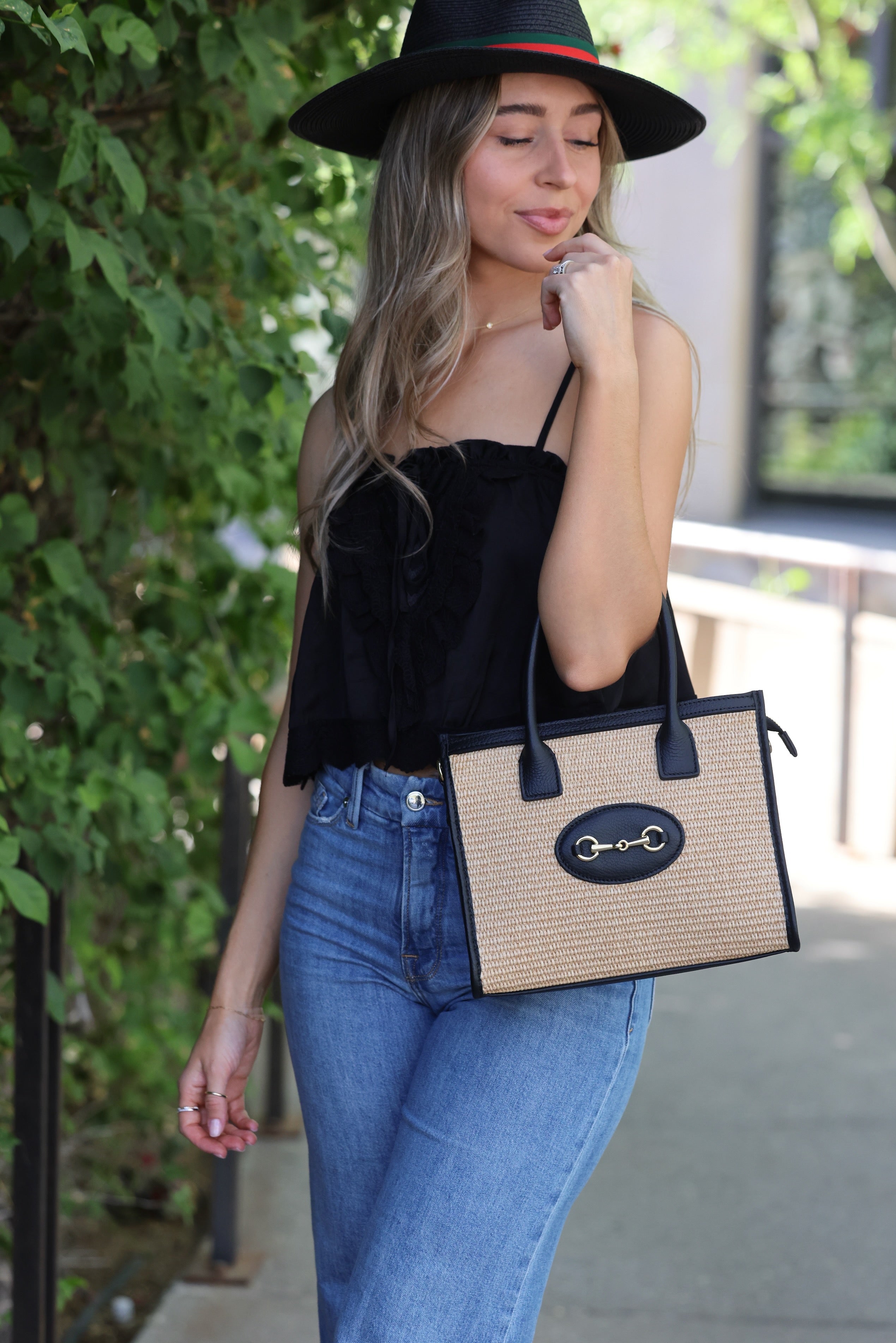 Avery Raffia Tote - Black
