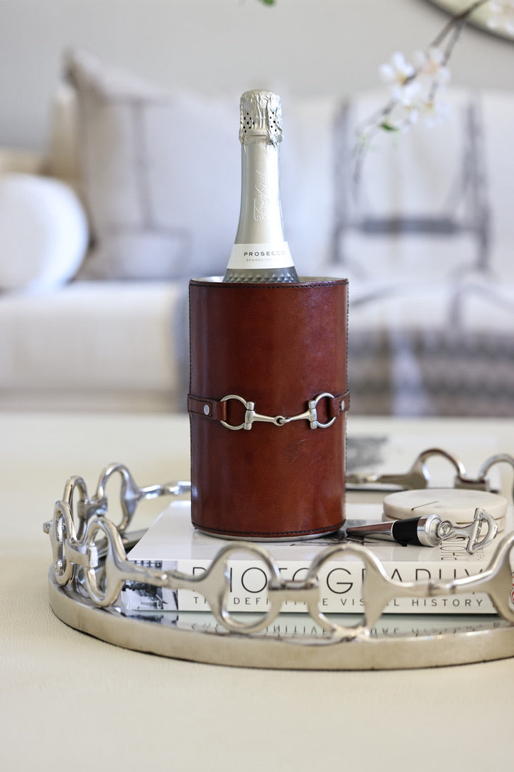 arthur court stylish equestrian horse bit leather wine bucket cooler