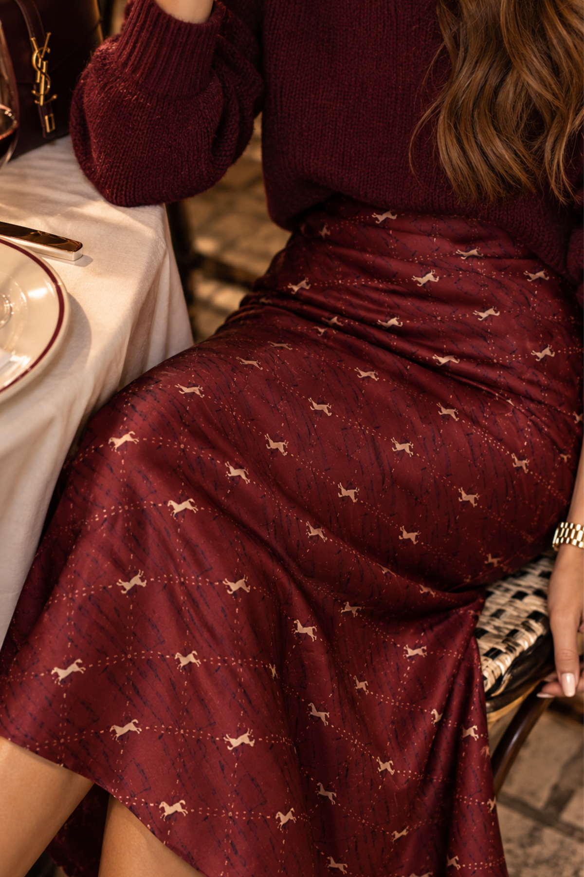 Cantering in Cabernet Midi Skirt