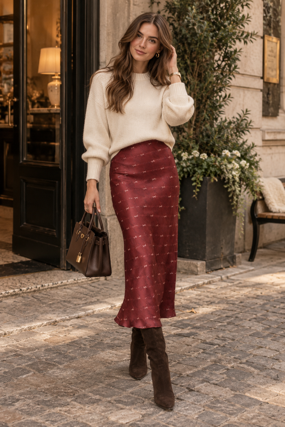 Cantering in Cabernet Midi Skirt