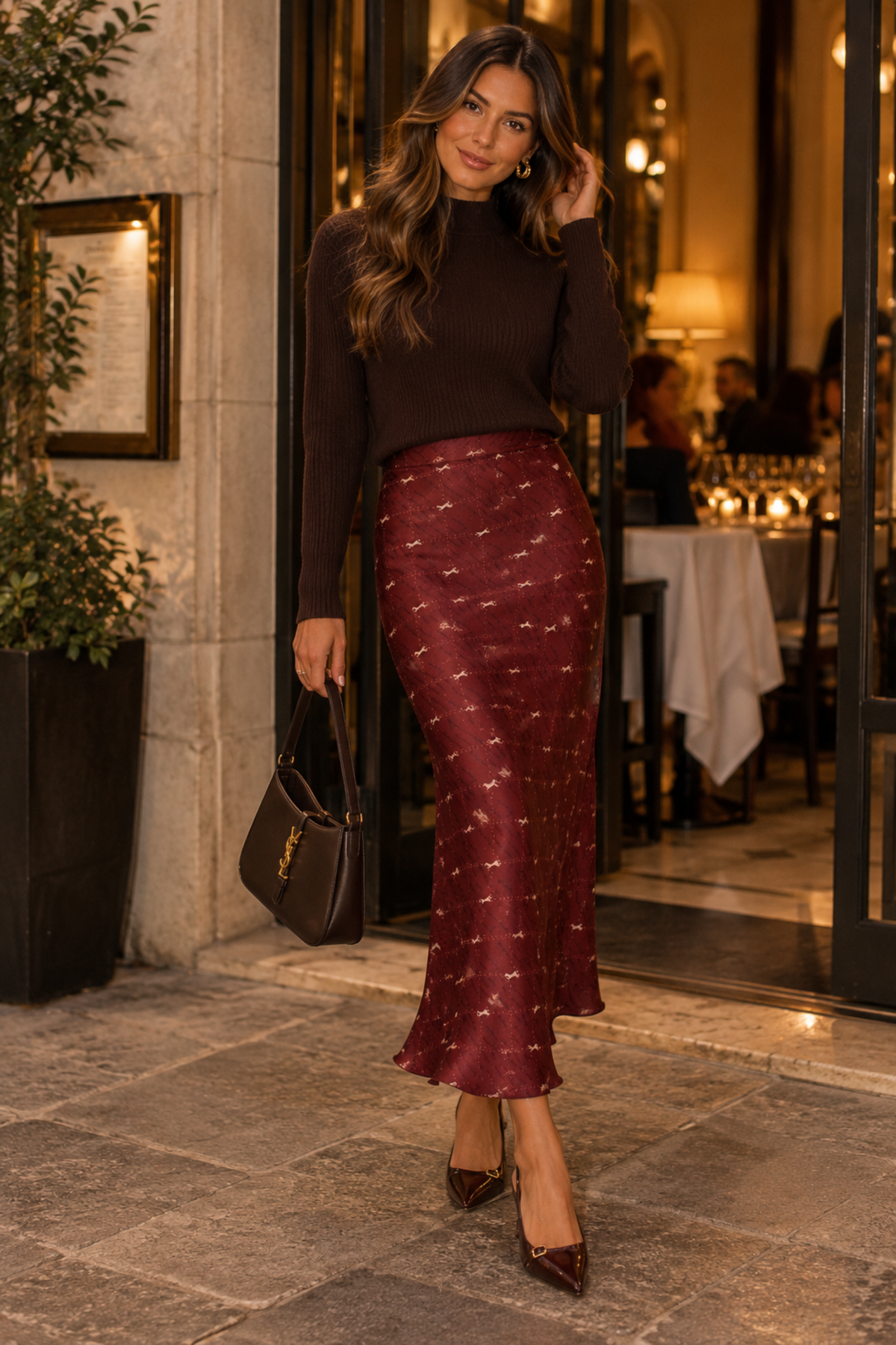 Cantering in Cabernet Midi Skirt