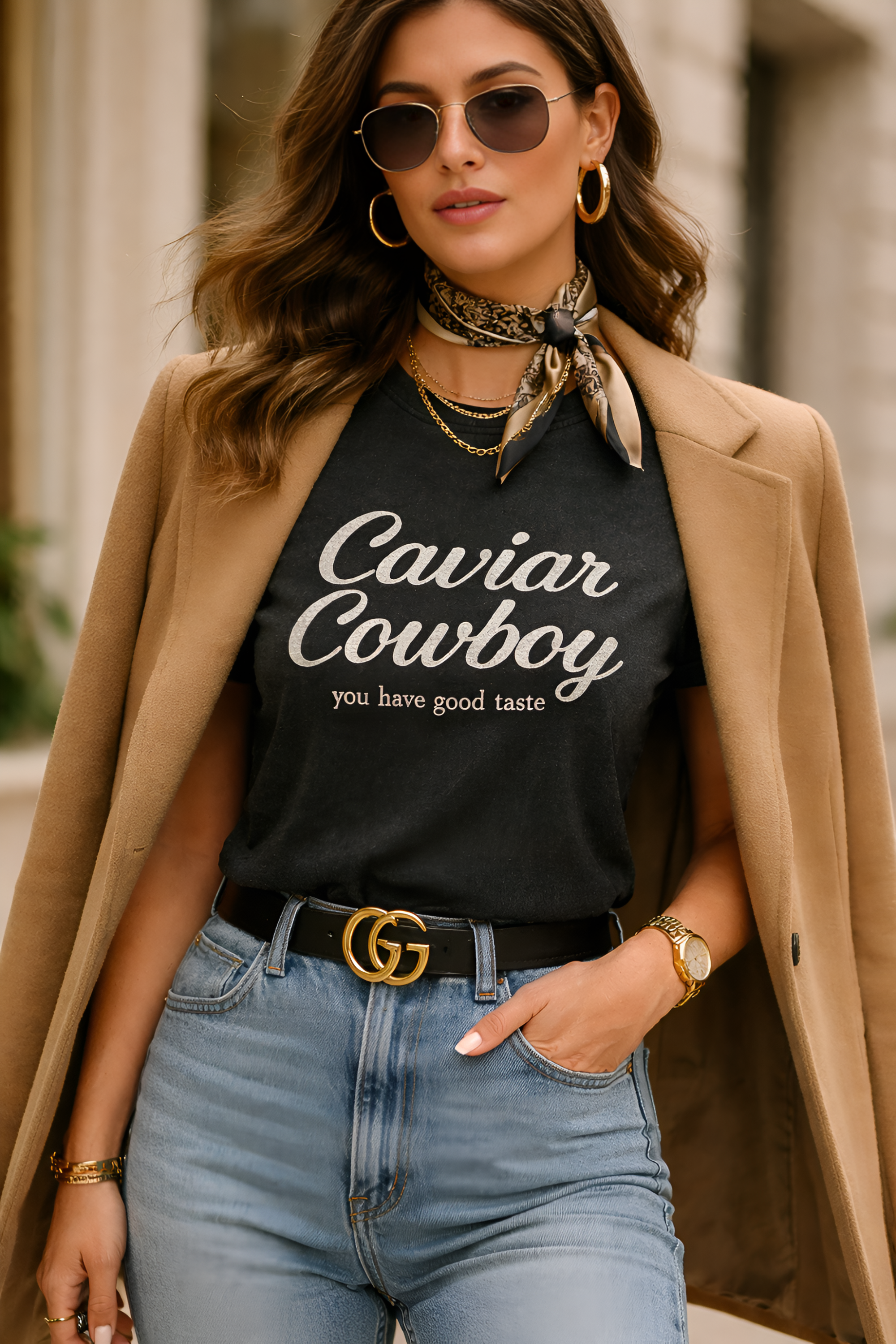 Caviar Cowboy Cropped Vintage Tee - Black