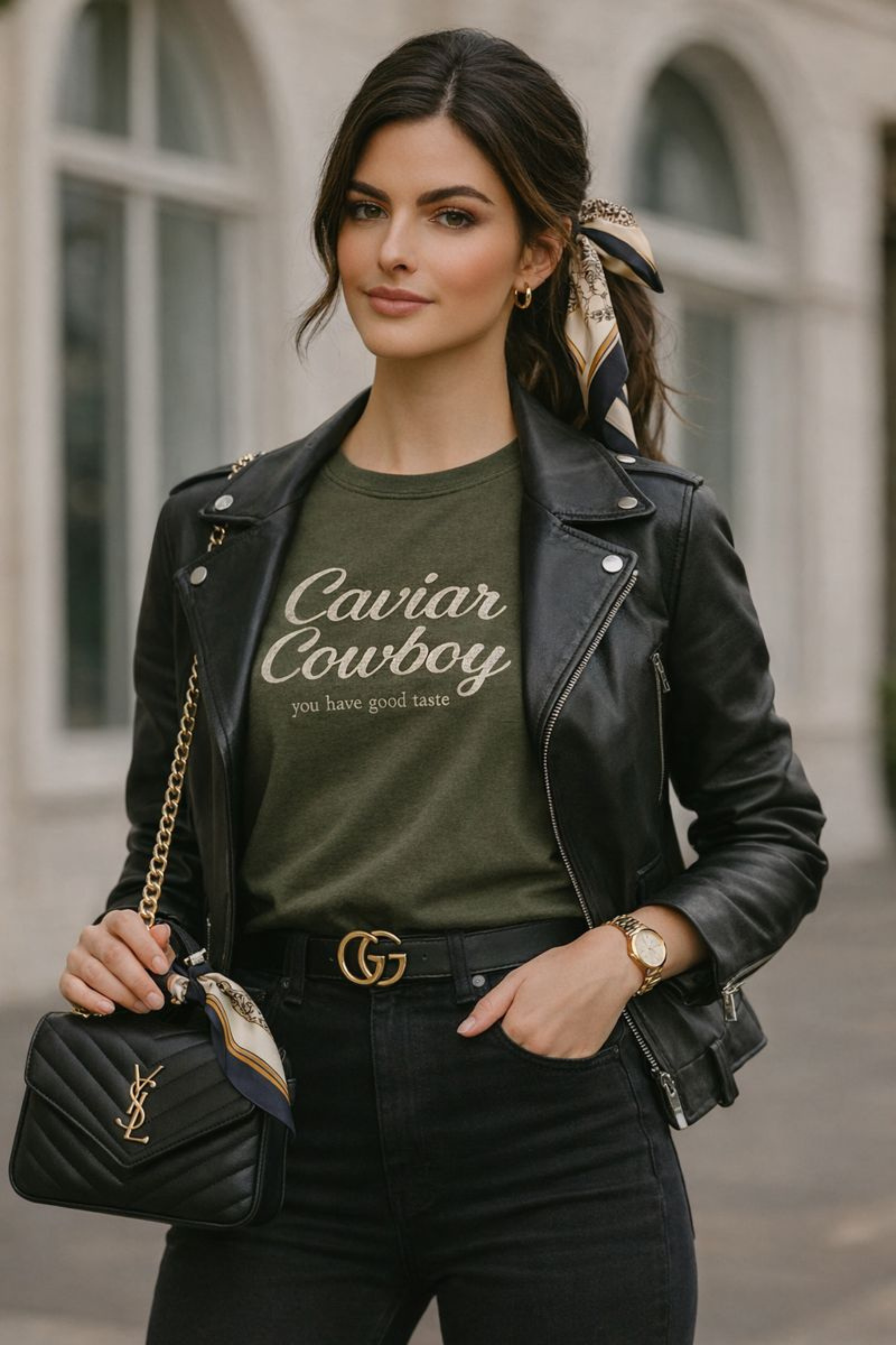 Caviar Cowboy Cropped Vintage Tee - Olive