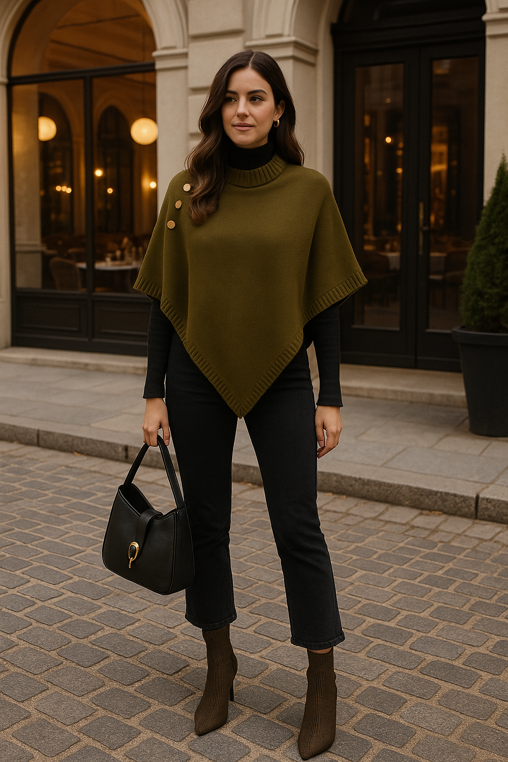 Cecily Cashmere Poncho - Olive