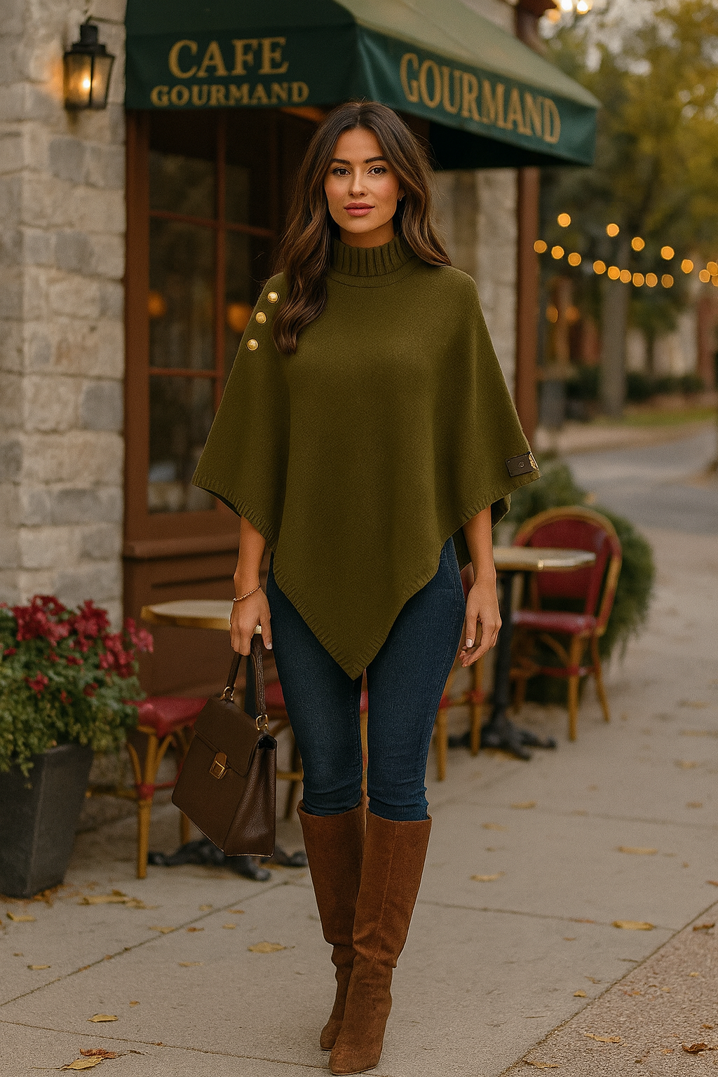 Cecily Cashmere Poncho - Olive