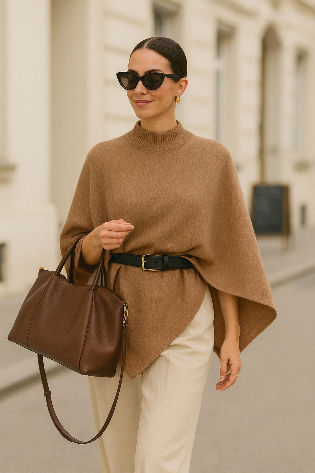 Cecily Cashmere Poncho - Camel