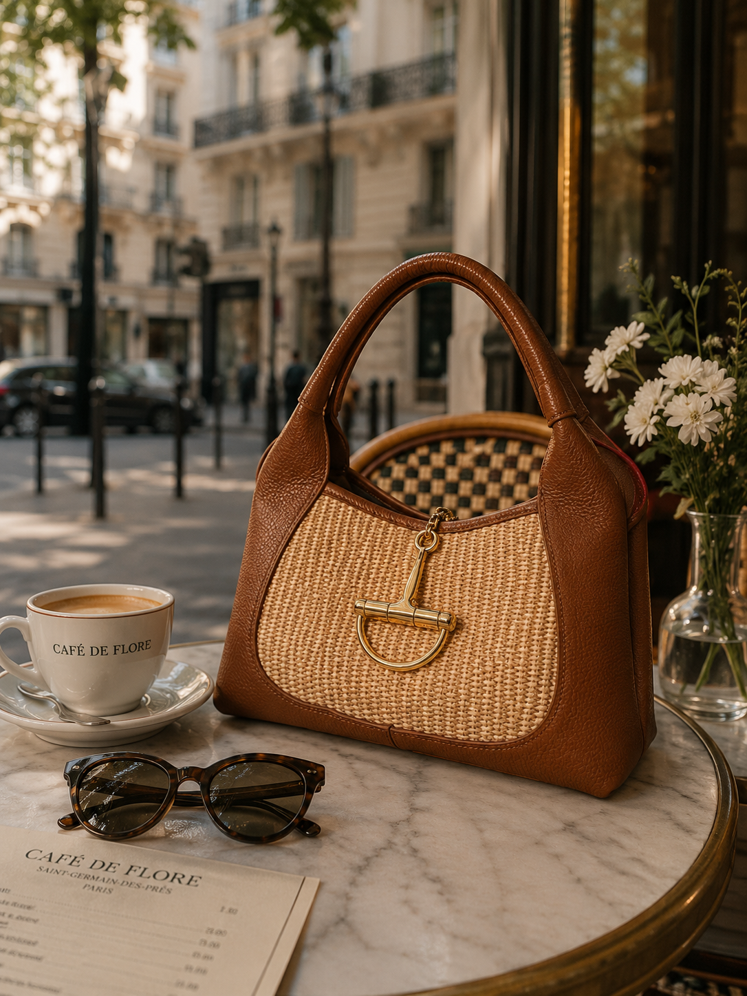 Sloane Small Raffia Saddle Bag - Cognac