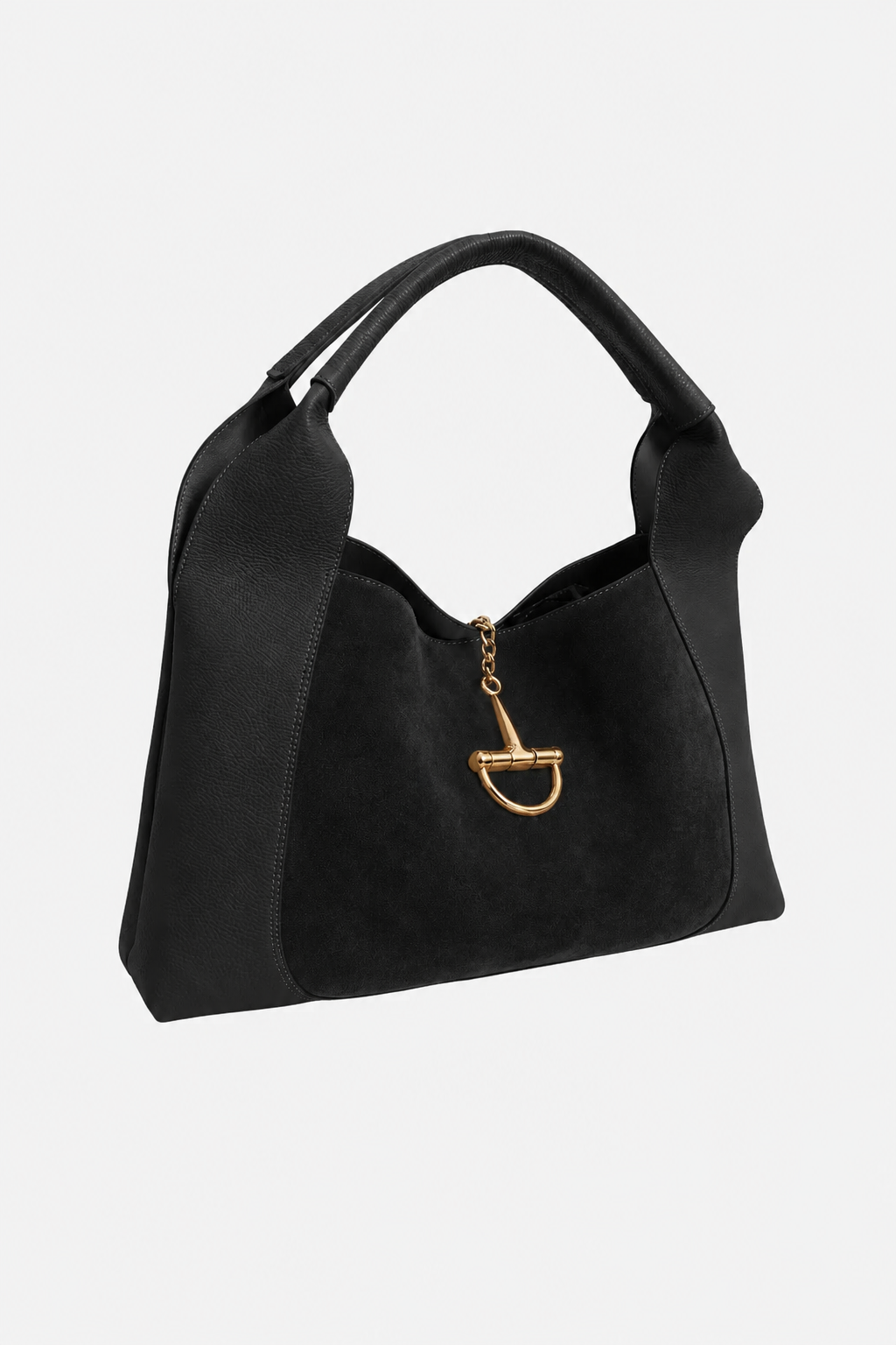 Sloane Large Suede Leather Saddle Bag - Black