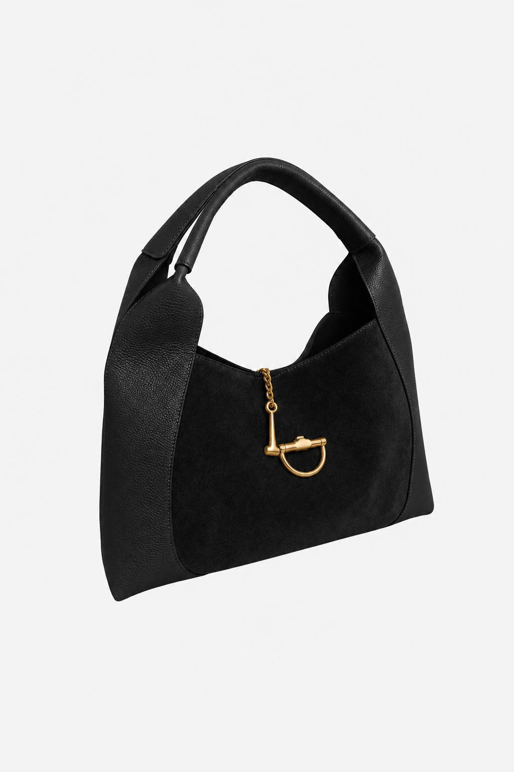 Sloane Large Suede Leather Saddle Bag - Black