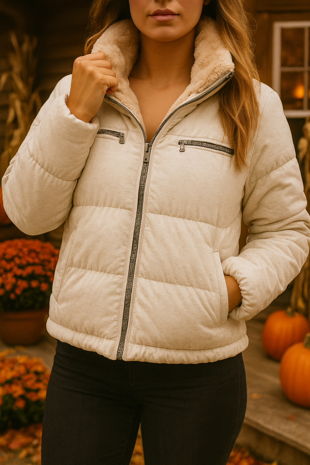 Reversible Puffer Jacket - Cloud Dancer