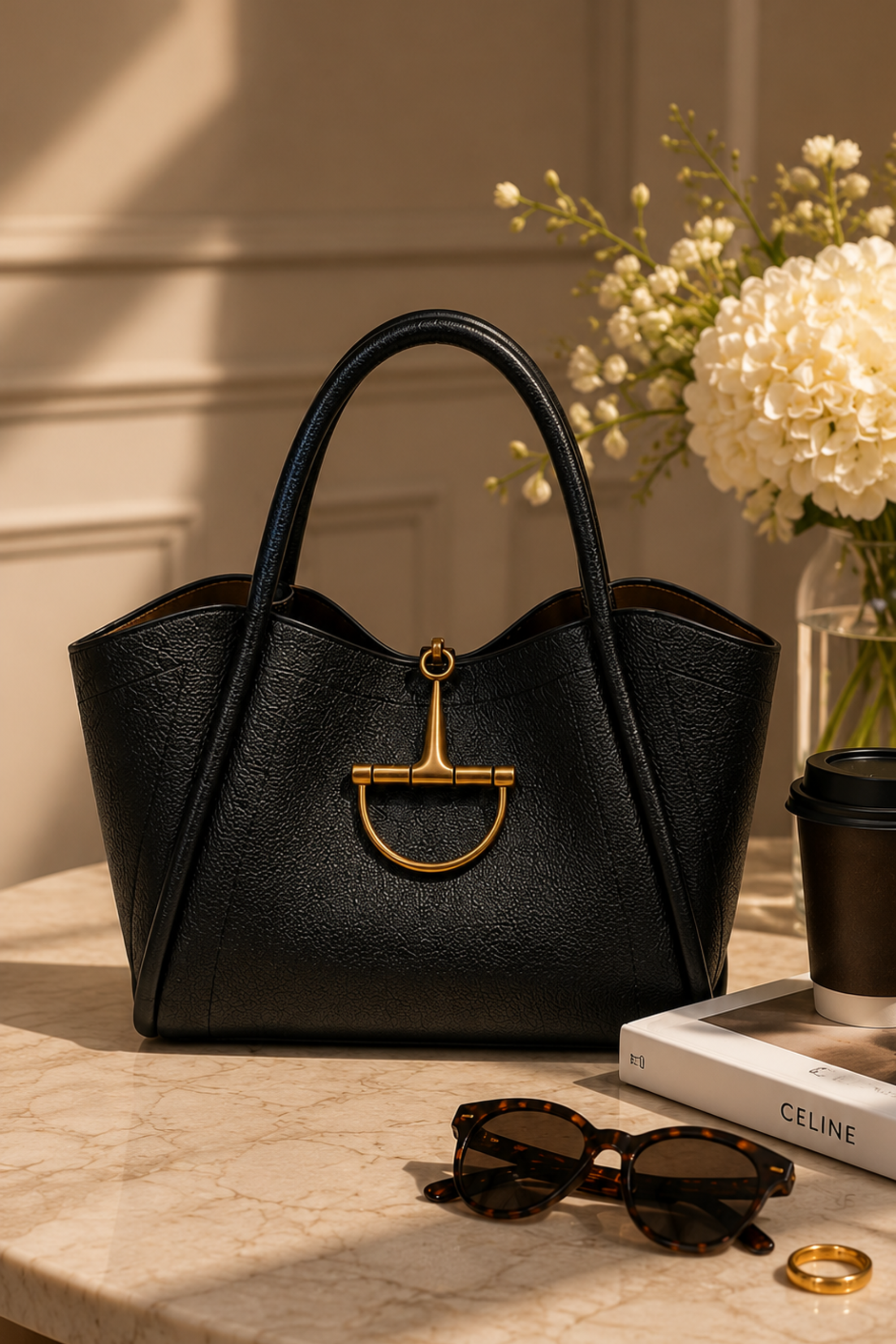Collette Leather Saddle Bag - Black