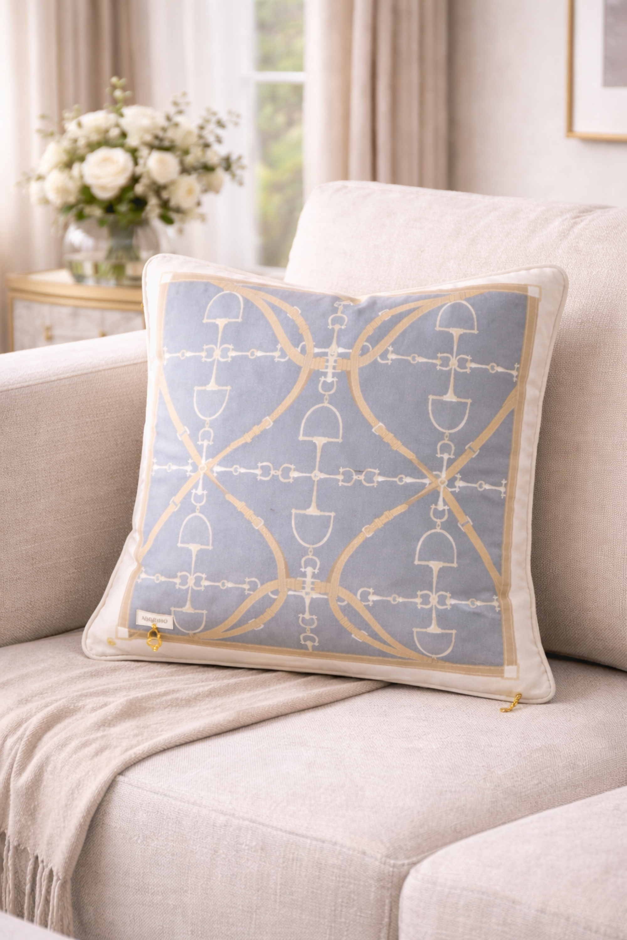 D-Ring Velvet Pillow - Sky Blue