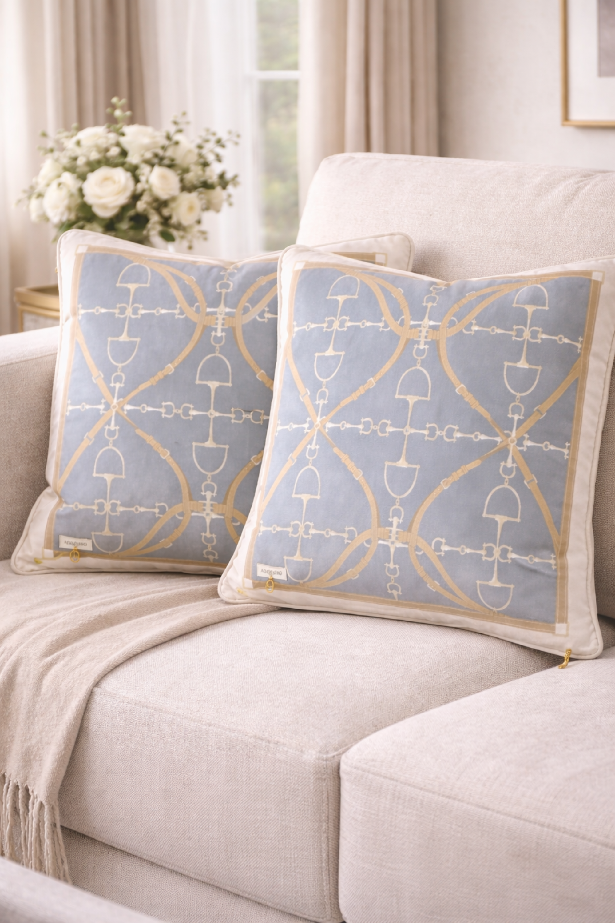 D-Ring Velvet Pillow - Sky Blue