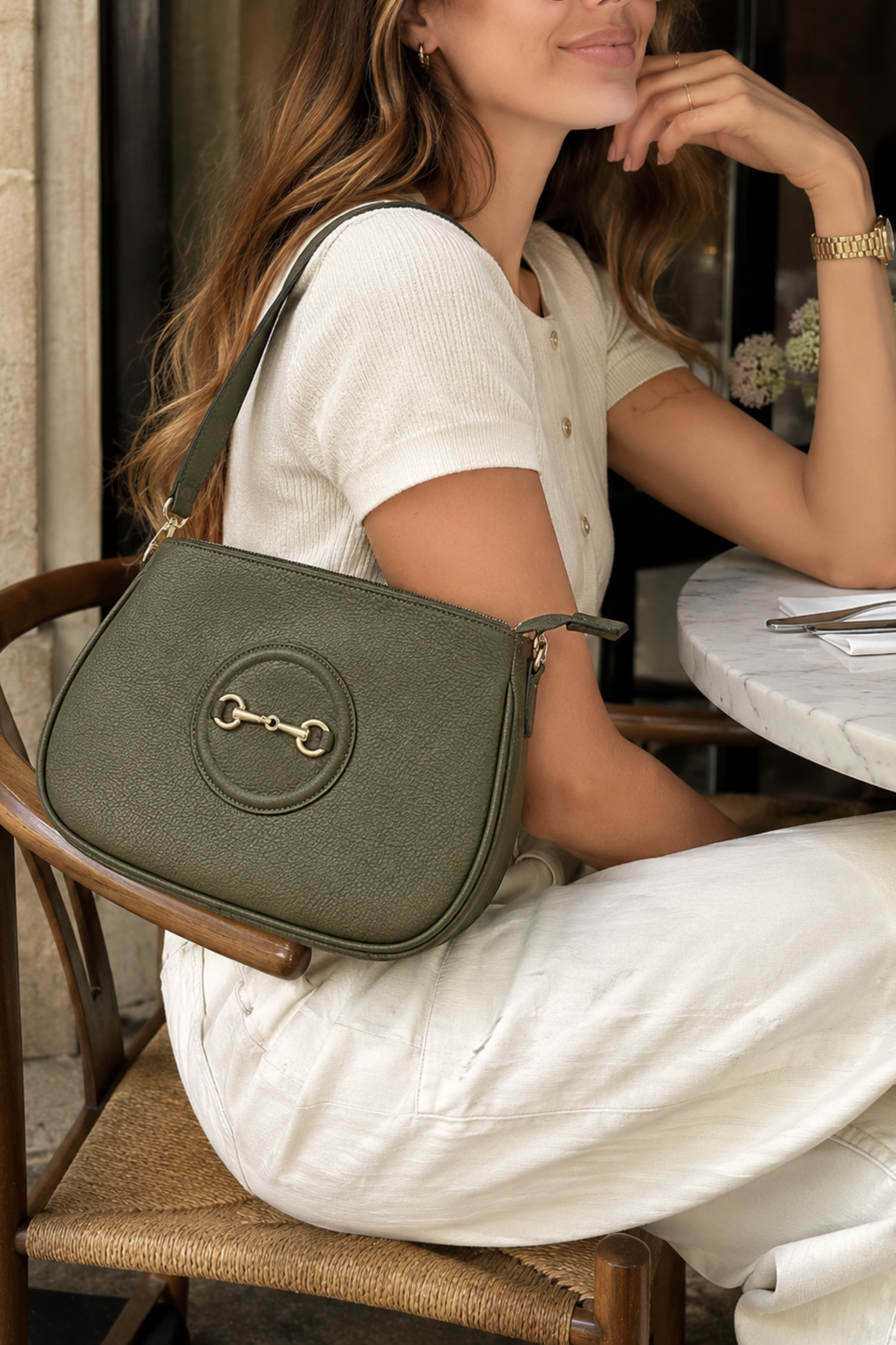 Della Leather Shoulder Bag - Olive