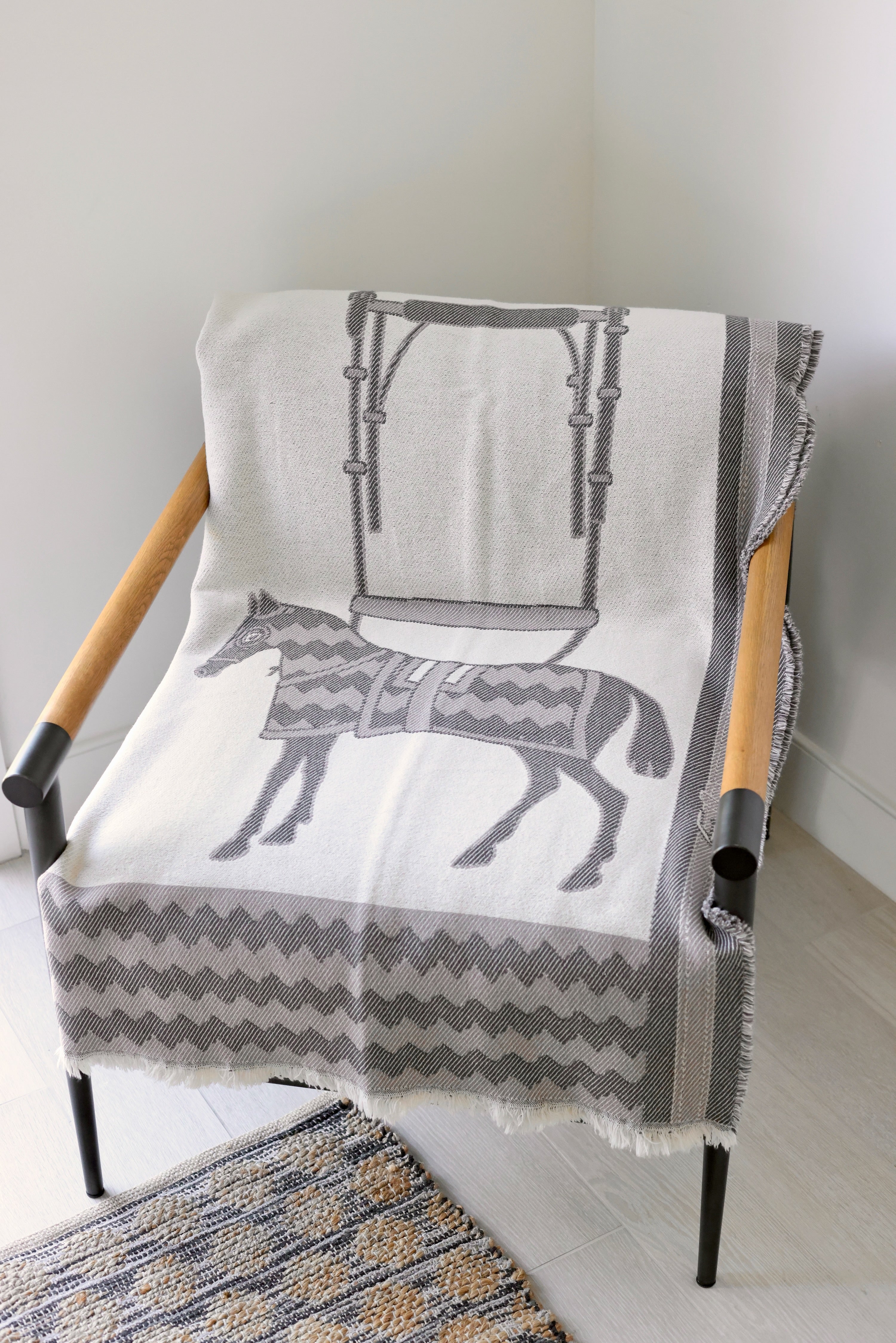 adamsbro stylish equestrian derrick throw blanket stirrup horse bit