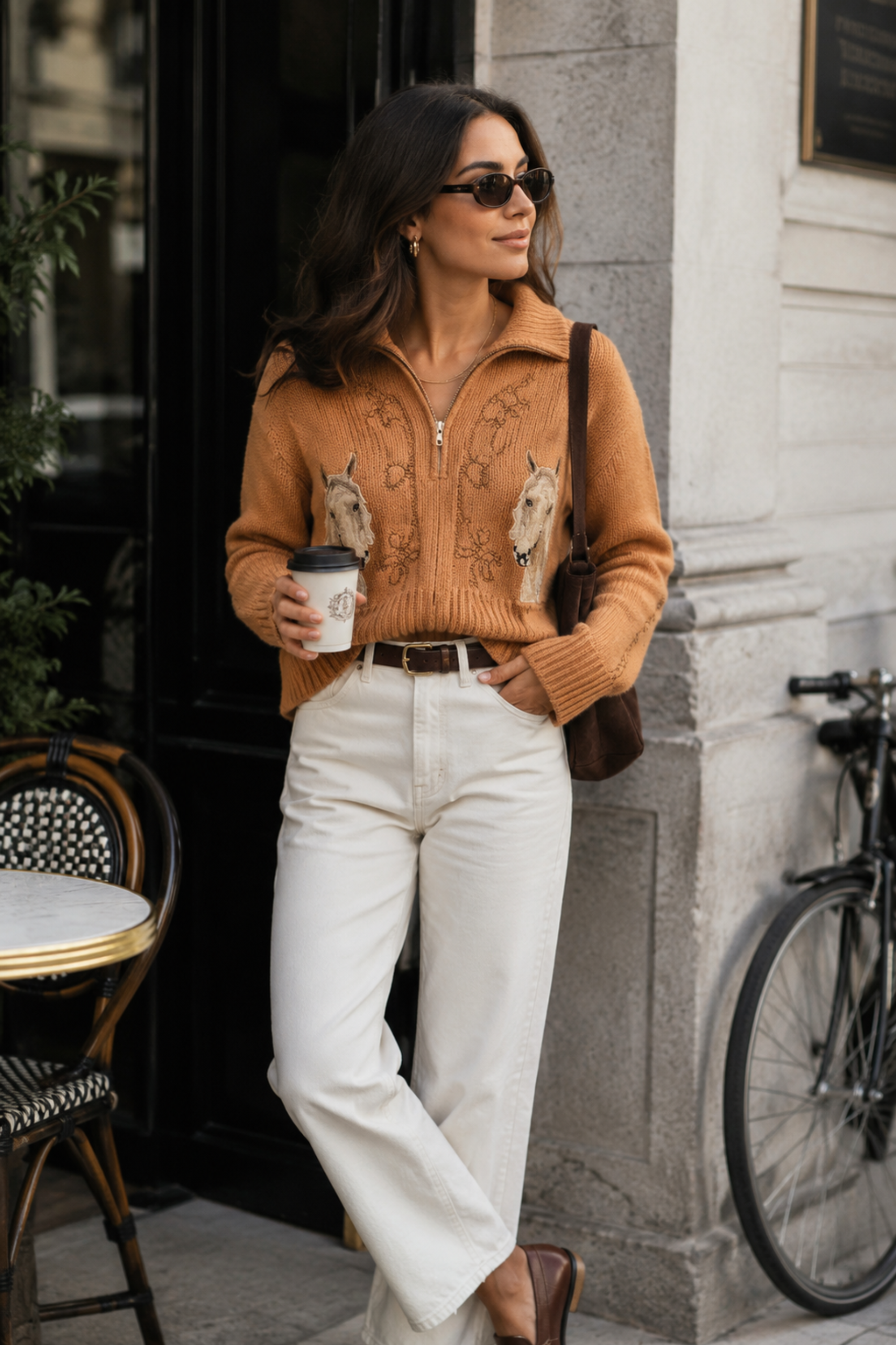 Eloise Embroidered Half-Zip Sweater