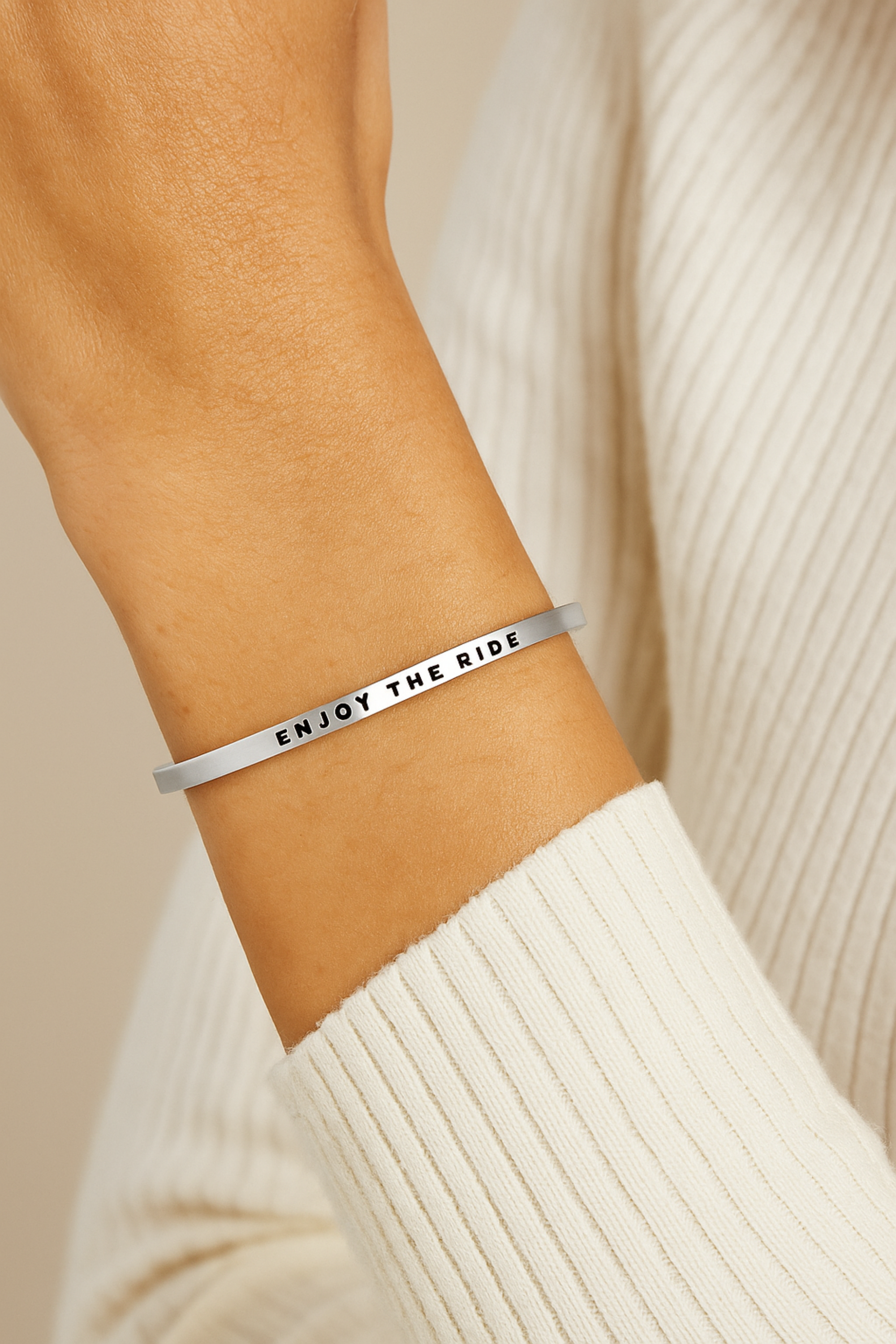 Enjoy The Ride Bangle available in gold and silver stainless steel. 18k gold-dipped, adjustable, tarnish-resistant, and lead-free equestrian bracelet. Perfect gift for horse lovers — Buy 2, Get 1 Free.