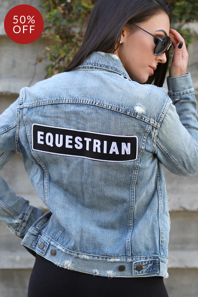 stylish equestrian equestrian patch denim jacket